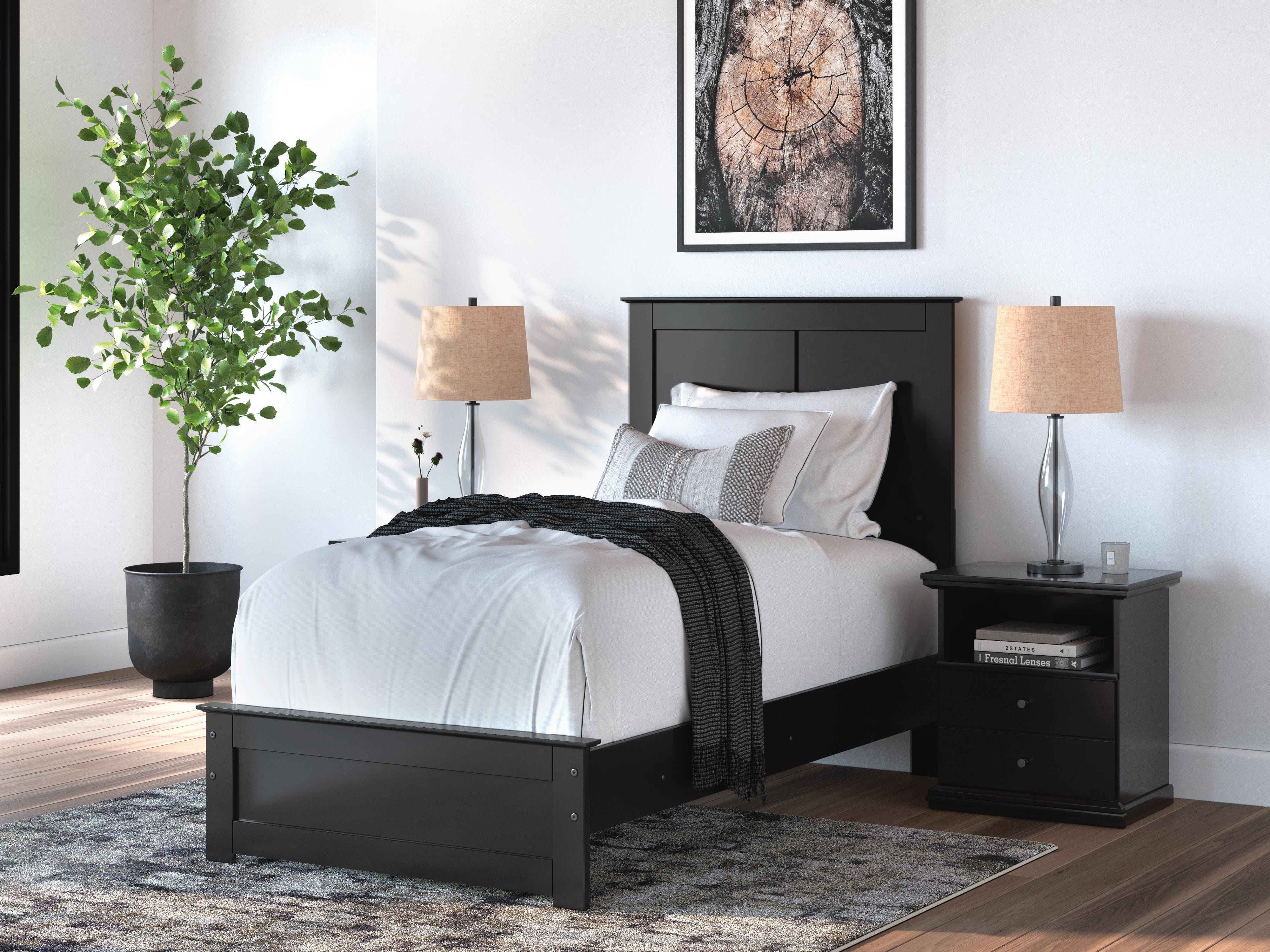 Dar Furniture - Ashley Furniture - Maribel Twin Panel Bed - Twin Panel Bed / Black - B138B51