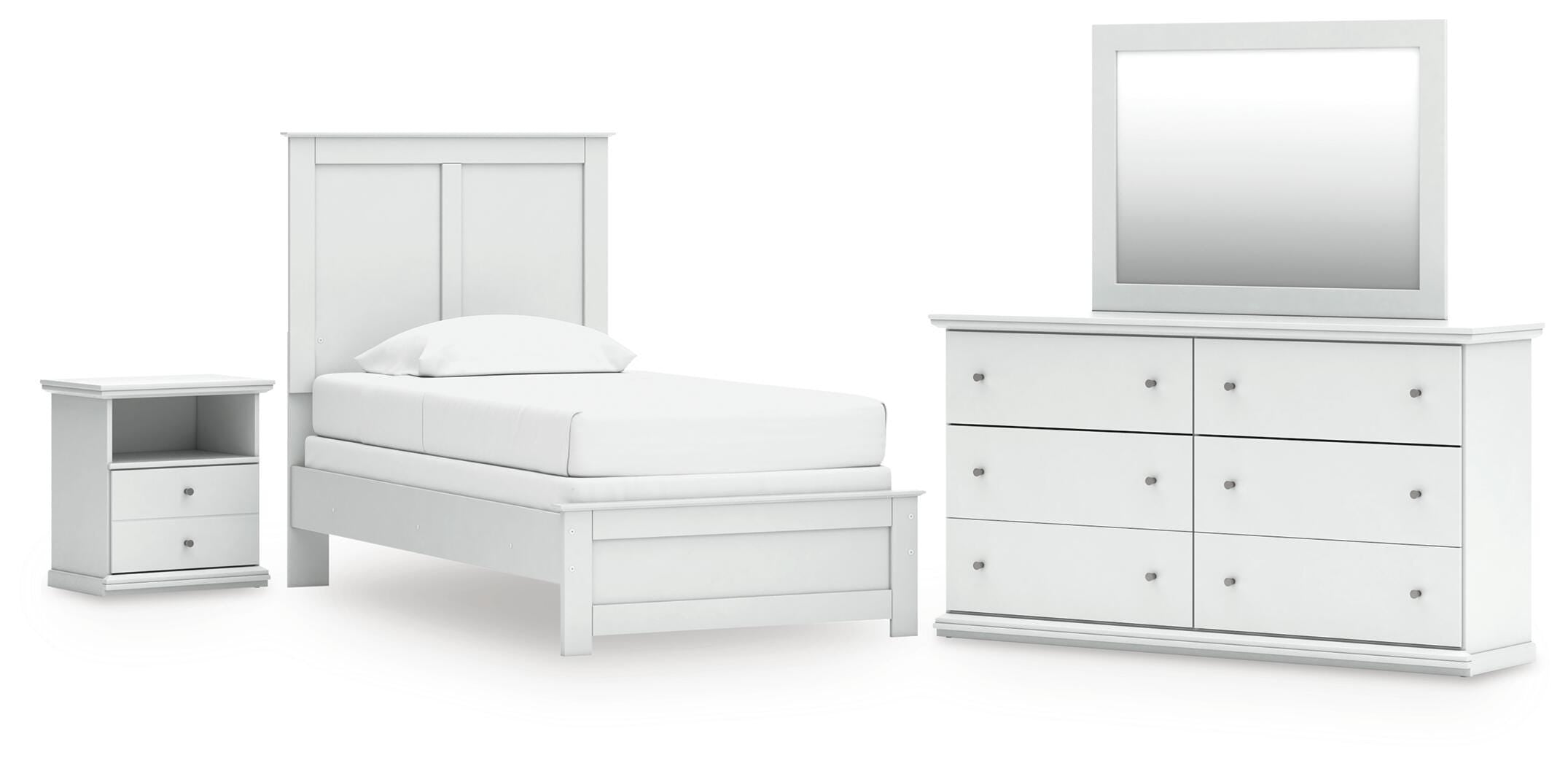 Dar Furniture - Ashley Furniture - Bostwick Shoals Twin Panel Bed, Dresser, Mirror and Nightstand - Twin Panel Bed, Dresser, Mirror and Nightstand / White - B139B60