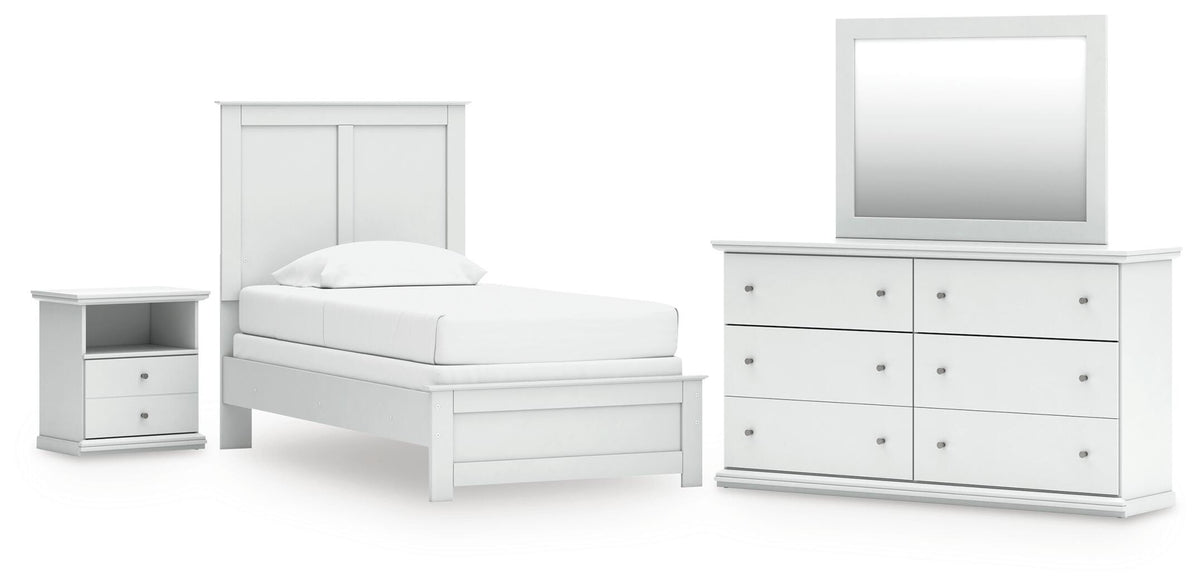 Dar Furniture - Ashley Furniture - Bostwick Shoals Twin Panel Bed, Dresser, Mirror and Nightstand - Twin Panel Bed, Dresser, Mirror and Nightstand / White - B139B60