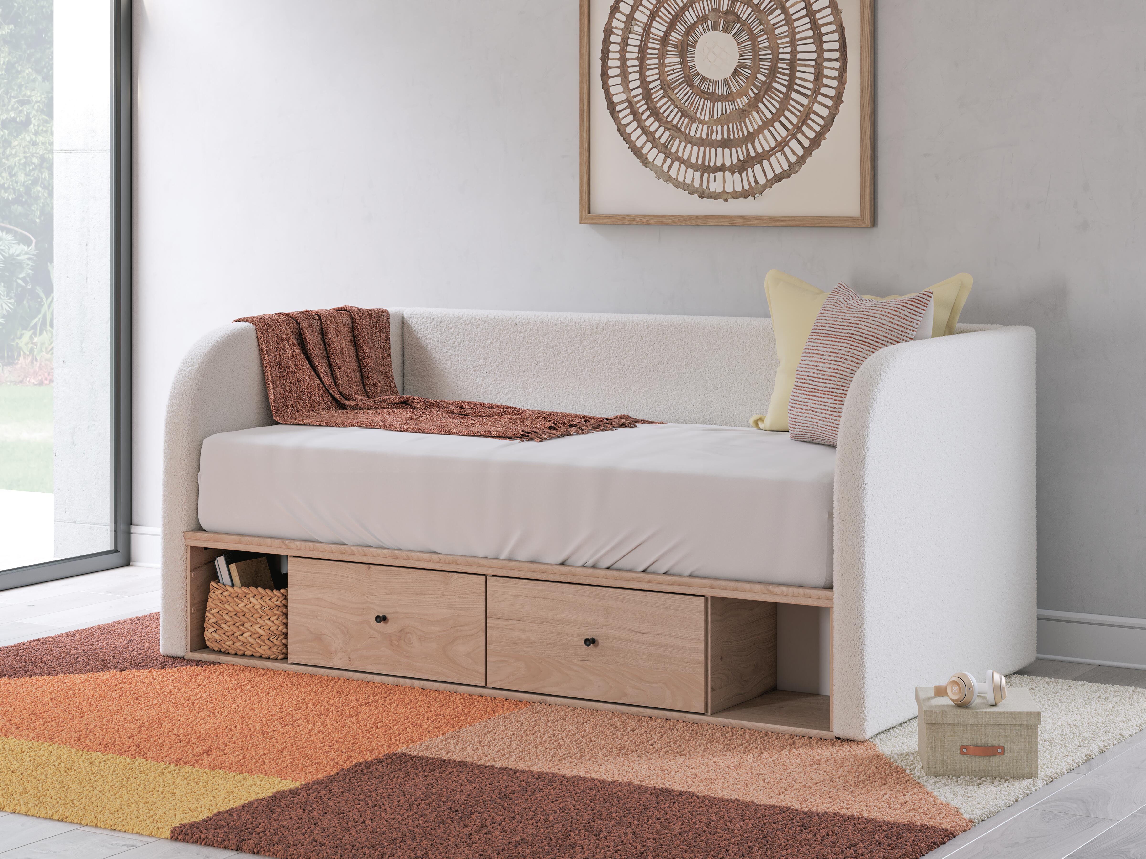 Dar Furniture - Ashley Furniture - Arloster Full Upholstered Day Bed with Storage - Full Upholstered Day Bed with Storage / Tan/White - PCB1566B11