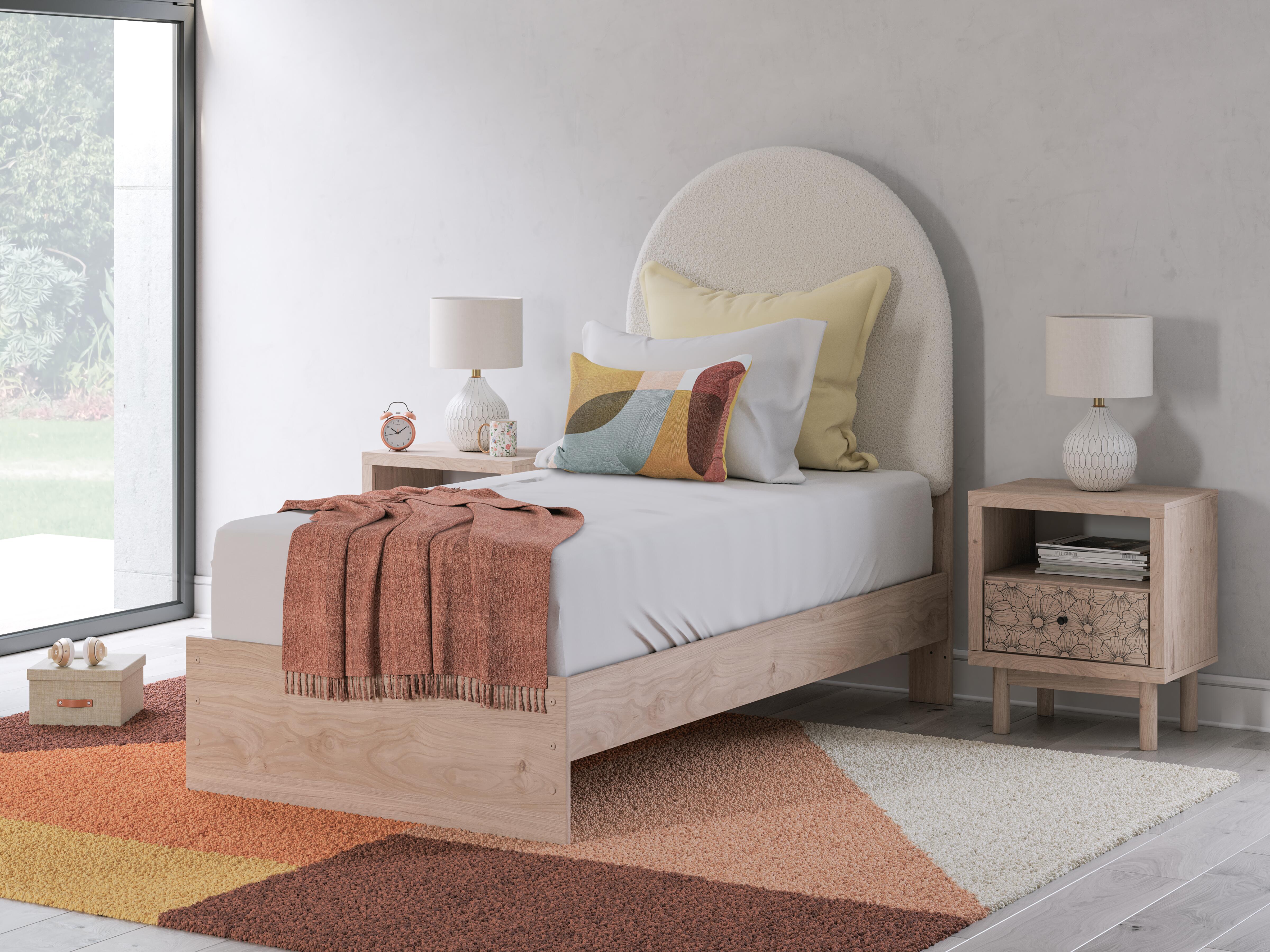 Dar Furniture - Ashley Furniture - Arloster Twin Upholstered Panel Bed - Twin Upholstered Panel Bed / Tan/White - PCB1566B2