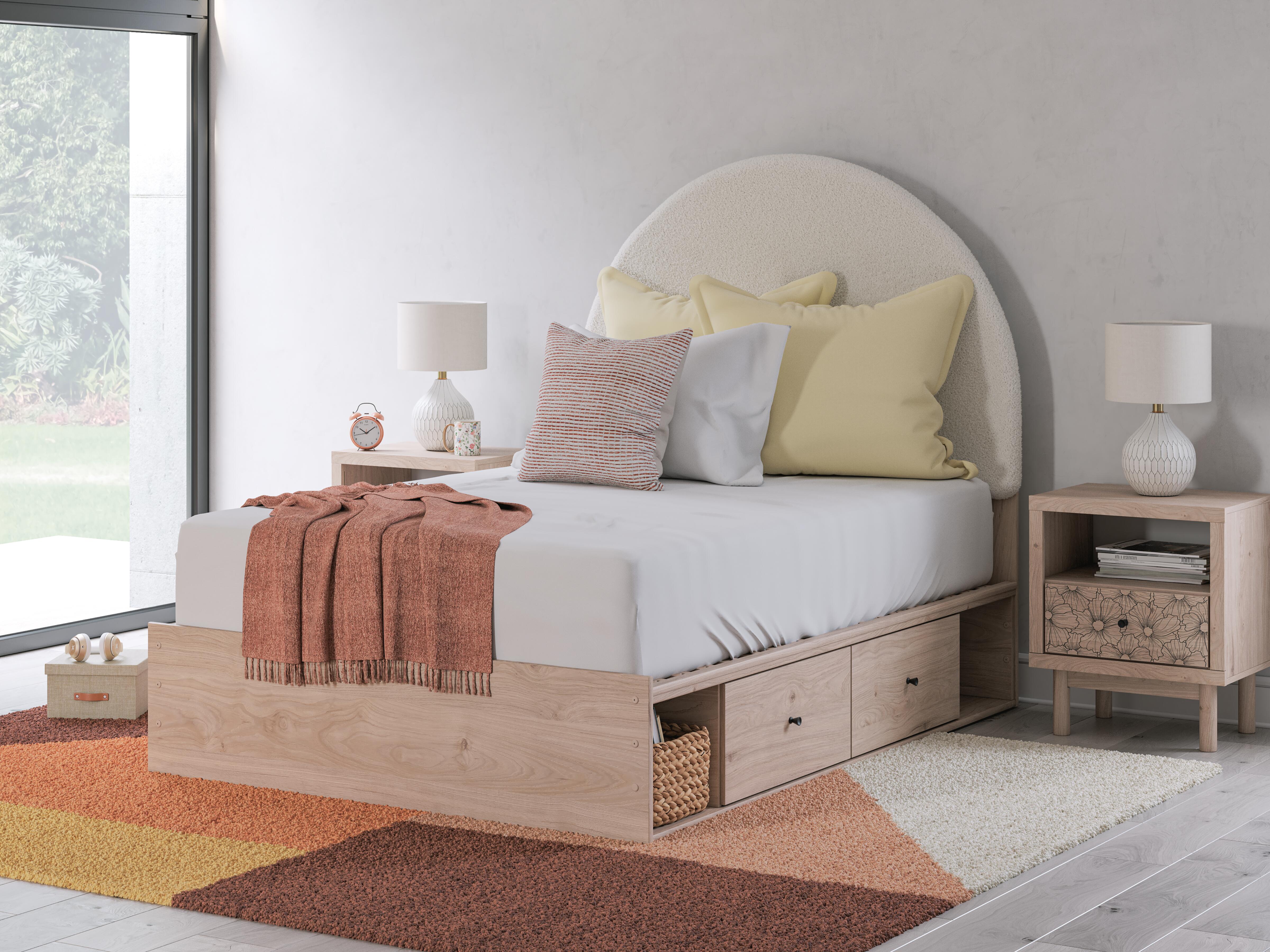 Dar Furniture - Ashley Furniture - Arloster Full Upholstered Panel Bed with Storage - Full Upholstered Panel Bed with Storage / Tan/White - PCB1566B7