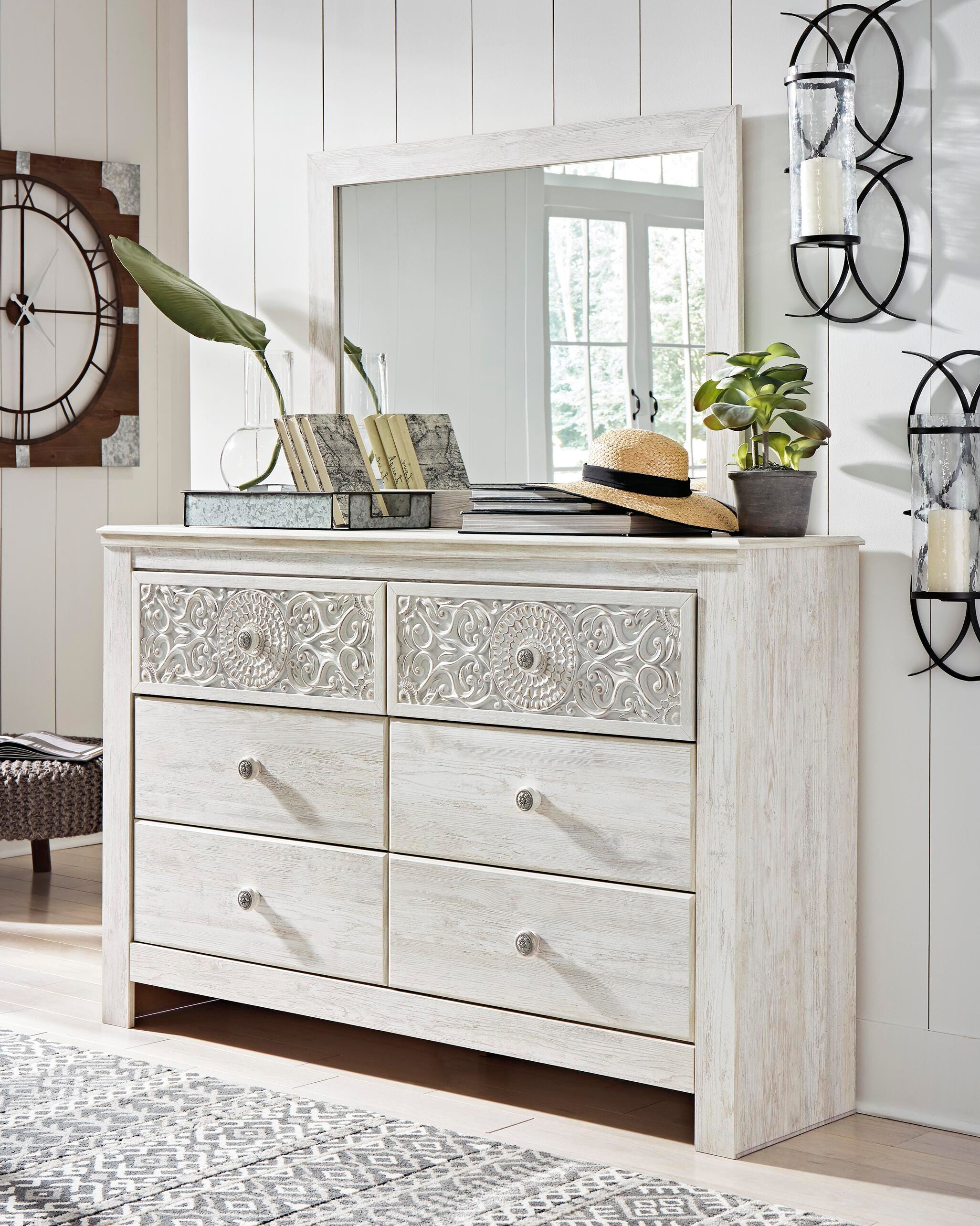 Dar Furniture - Ashley Furniture - Paxberry Dresser and Mirror - Dresser and Mirror / Whitewash - B181B8