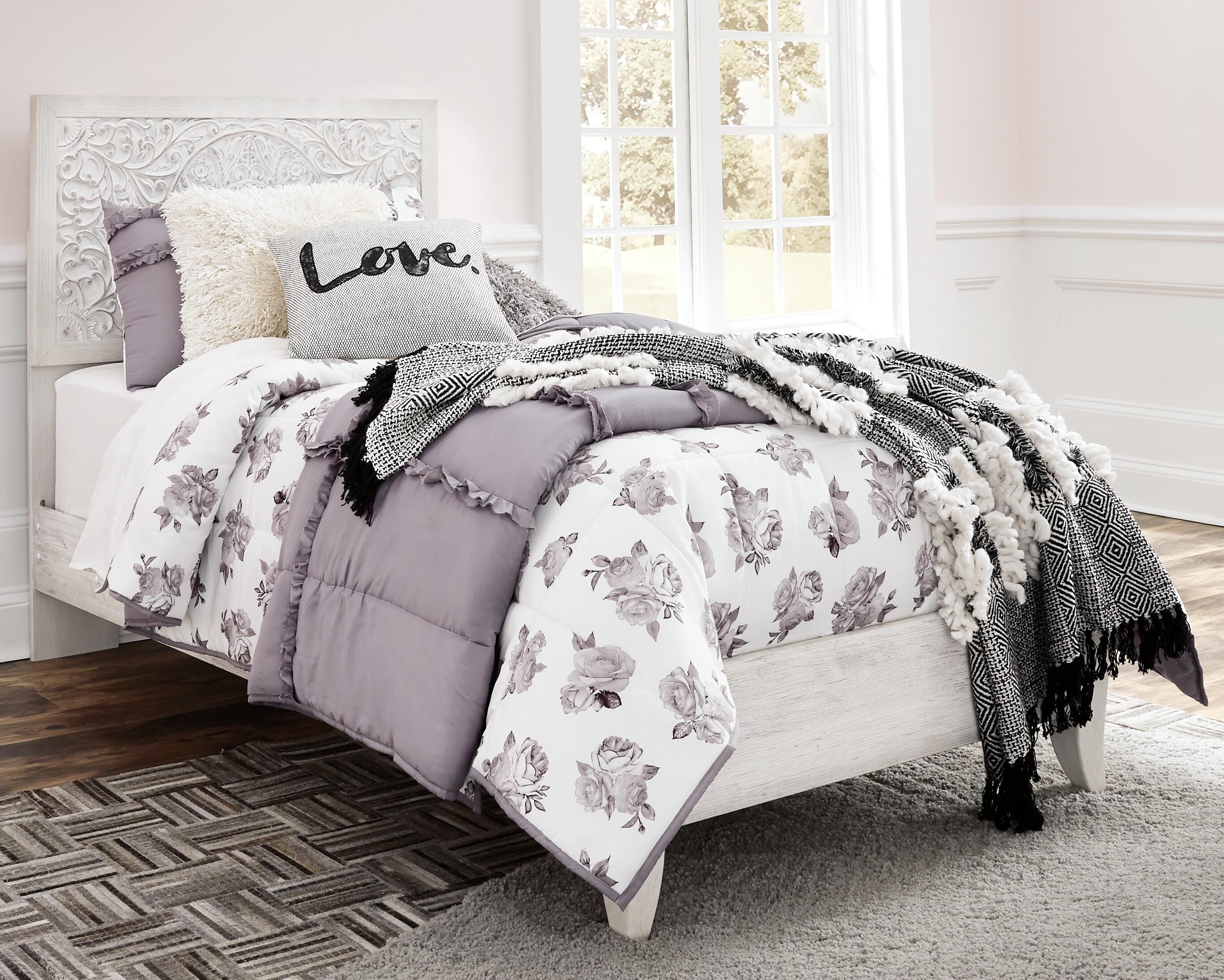 Dar Furniture - Ashley Furniture - Paxberry Twin Panel Bed - Twin Panel Bed / Whitewash - B181B1