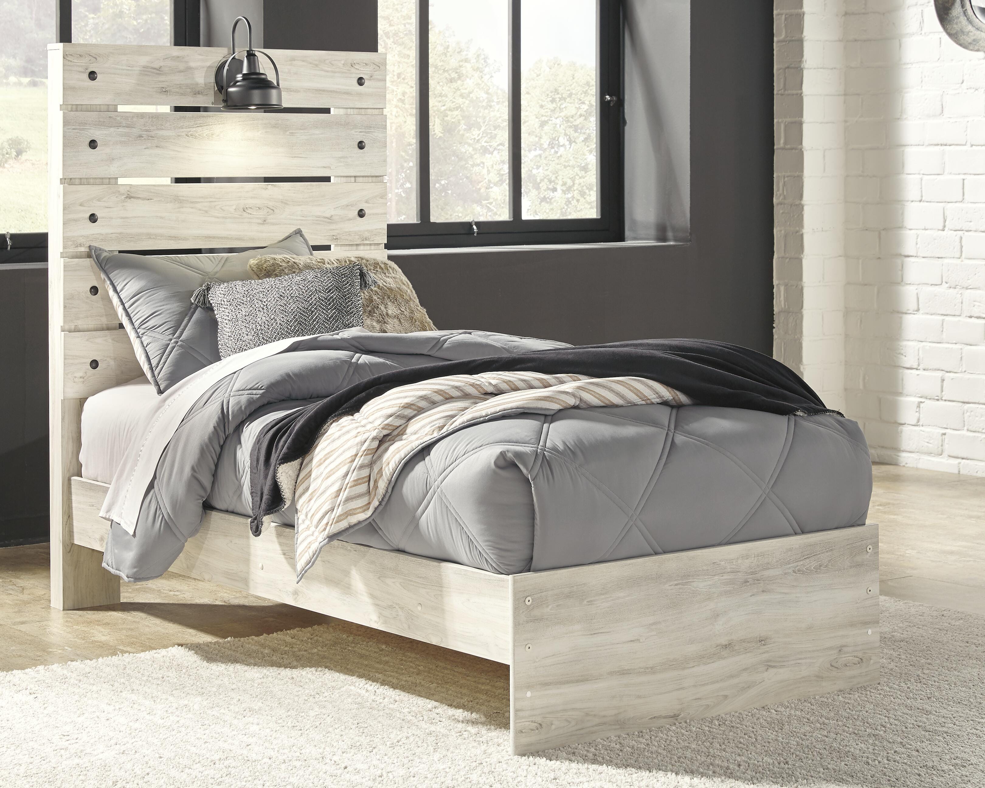 Dar Furniture - Ashley Furniture - Cambeck Twin Panel Bed - Twin Panel Bed / Whitewash - B192B2