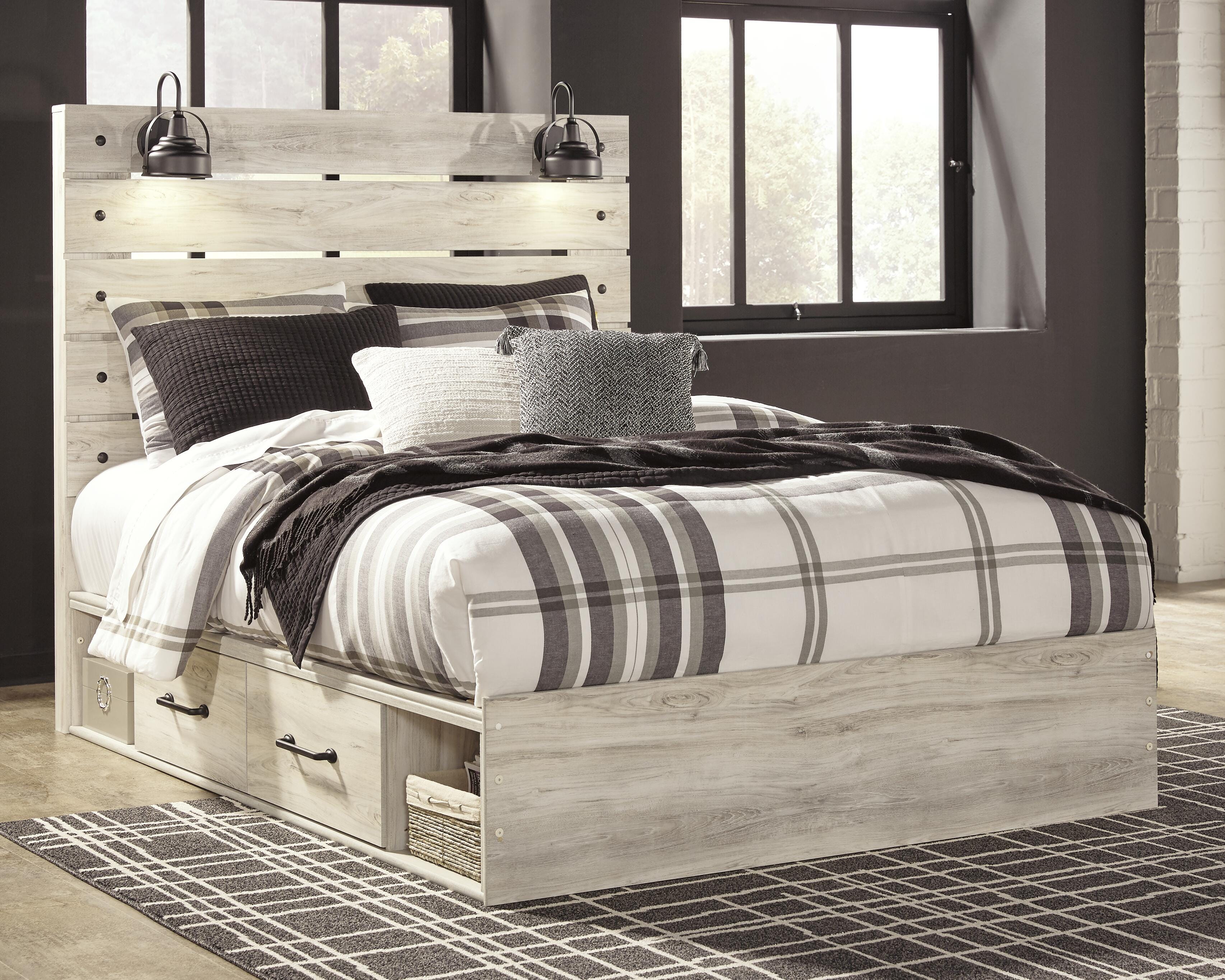Dar Furniture - Ashley Furniture - Cambeck Queen Panel Bed with 4 Storage Drawers - Queen Panel Bed with 4 Storage Drawers / Whitewash - B192B24