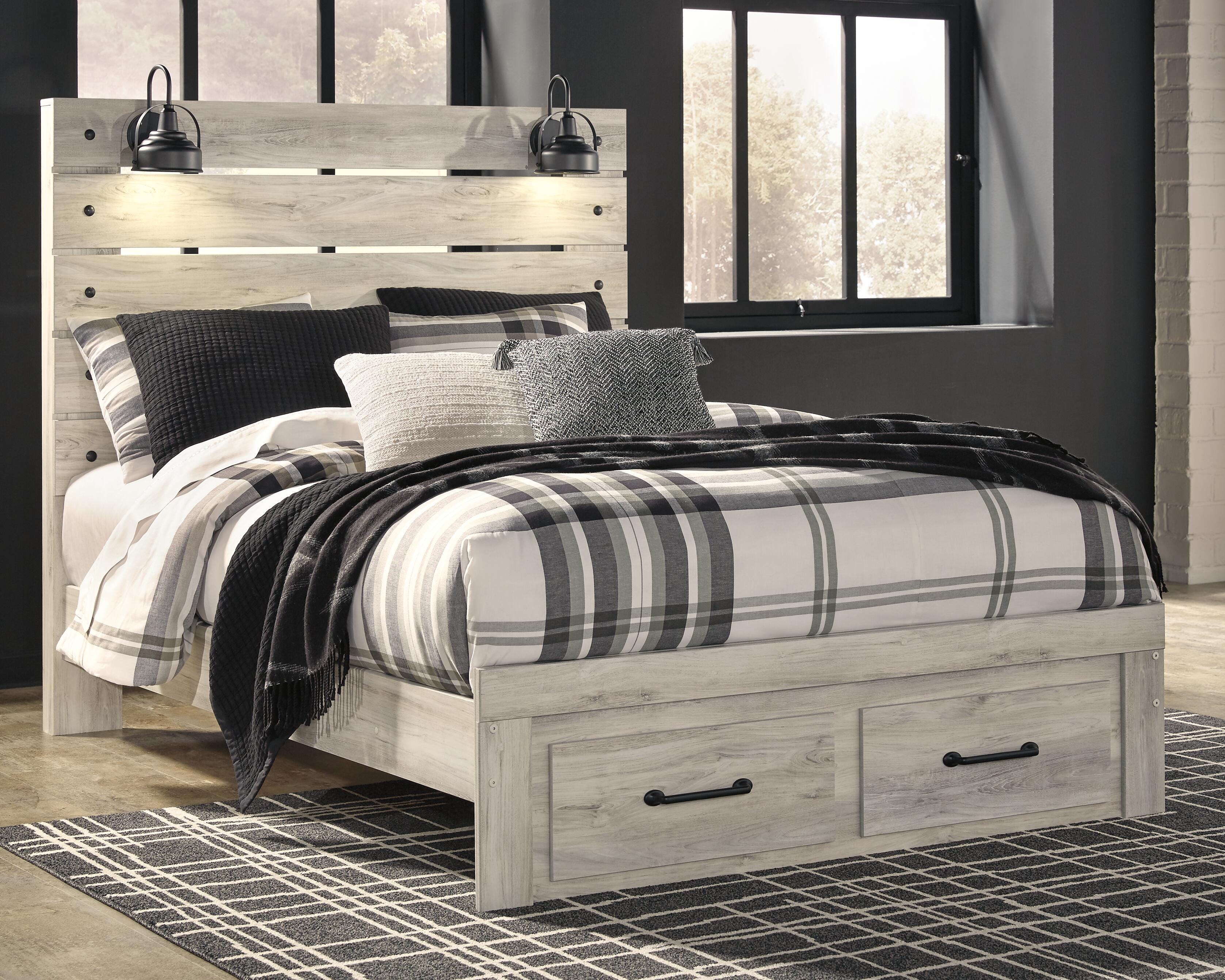 Dar Furniture - Ashley Furniture - Cambeck Queen Panel Bed with 2 Storage Drawers - Queen Panel Bed with 2 Storage Drawers / Whitewash - B192B8