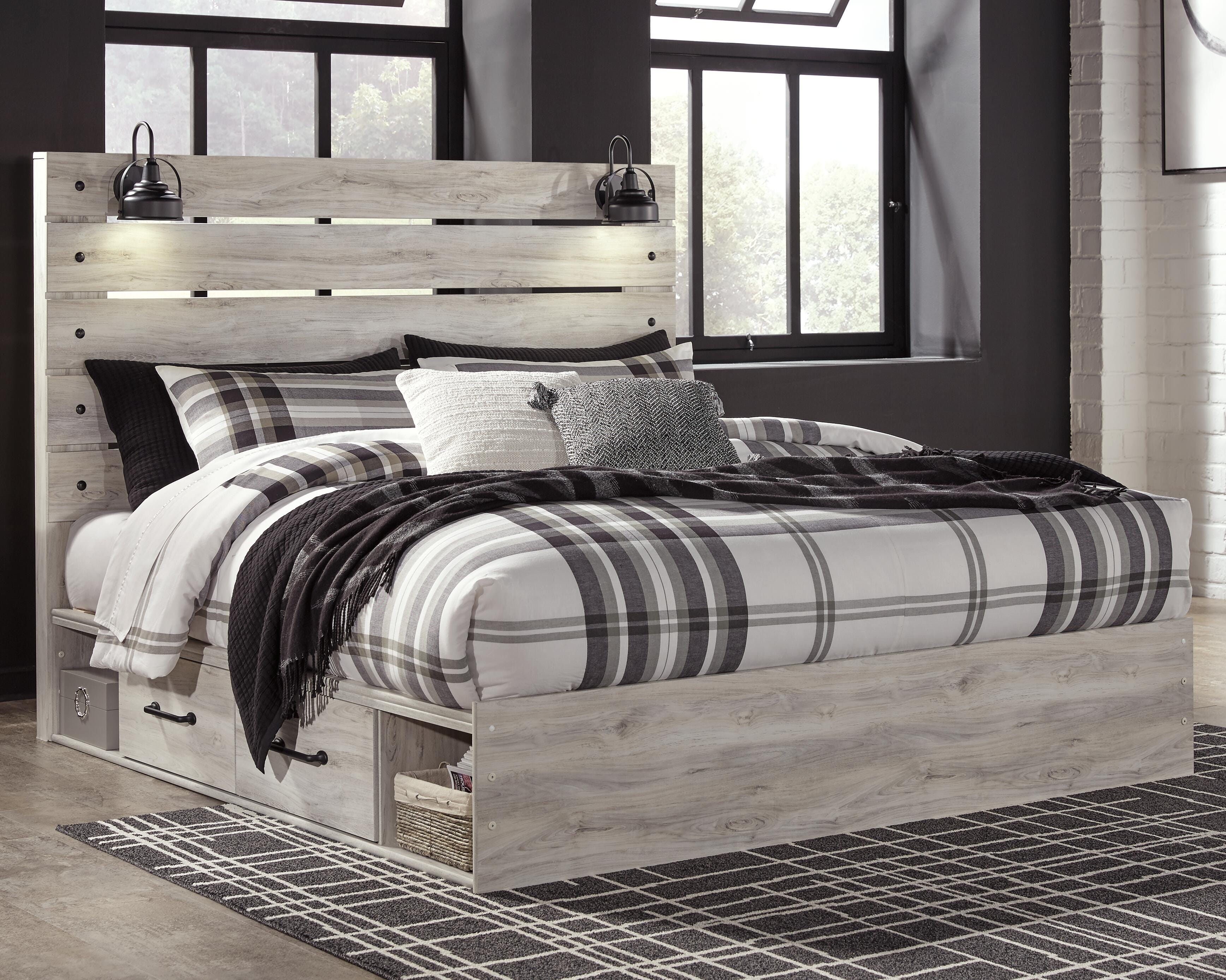 Dar Furniture - Ashley Furniture - Cambeck King Panel Bed with 4 Storage Drawers - King Panel Bed with 4 Storage Drawers / Whitewash - B192B27