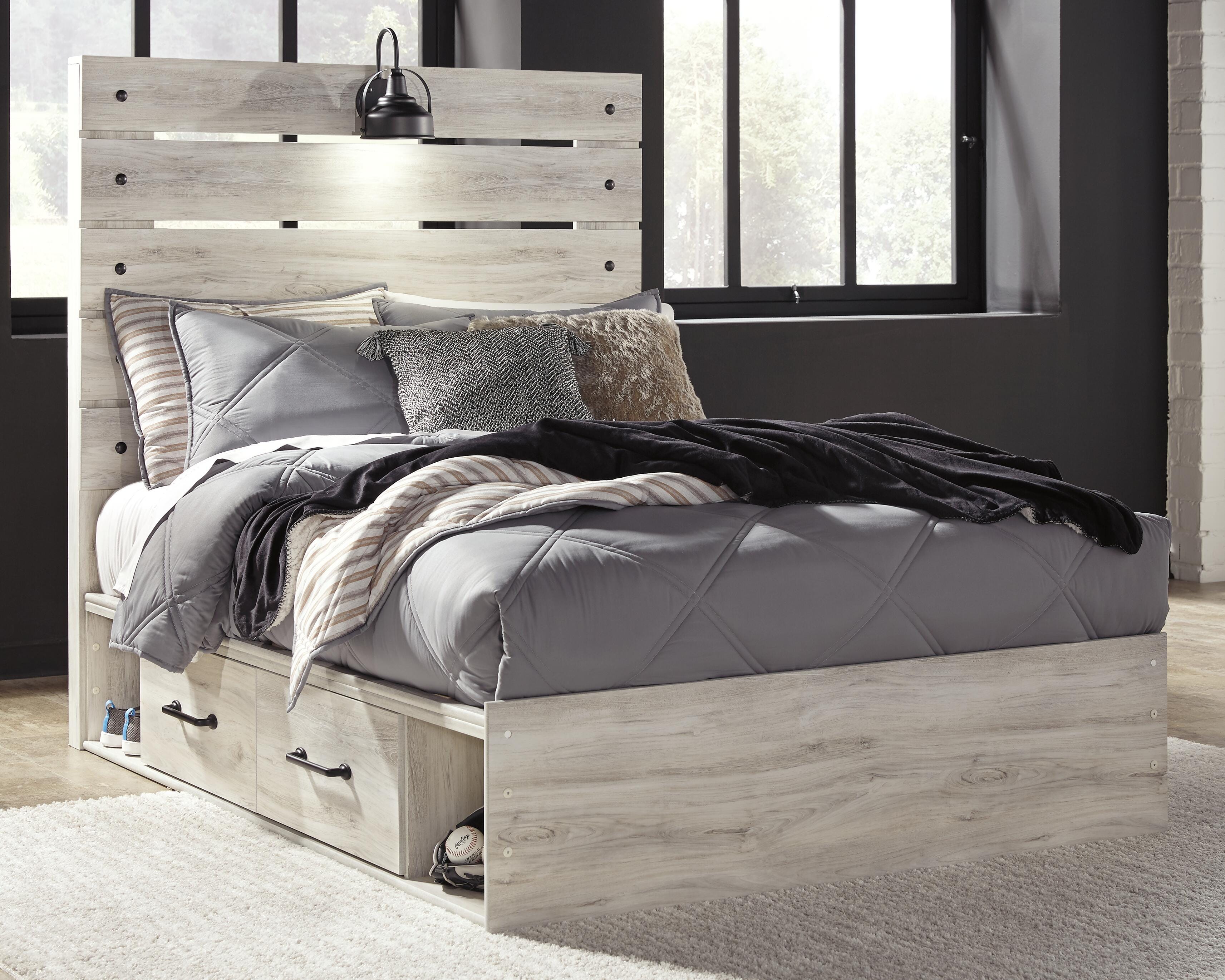 Dar Furniture - Ashley Furniture - Cambeck Full Panel Bed with 2 Storage Drawers - Full Panel Bed with 2 Storage Drawers / Whitewash - B192B16