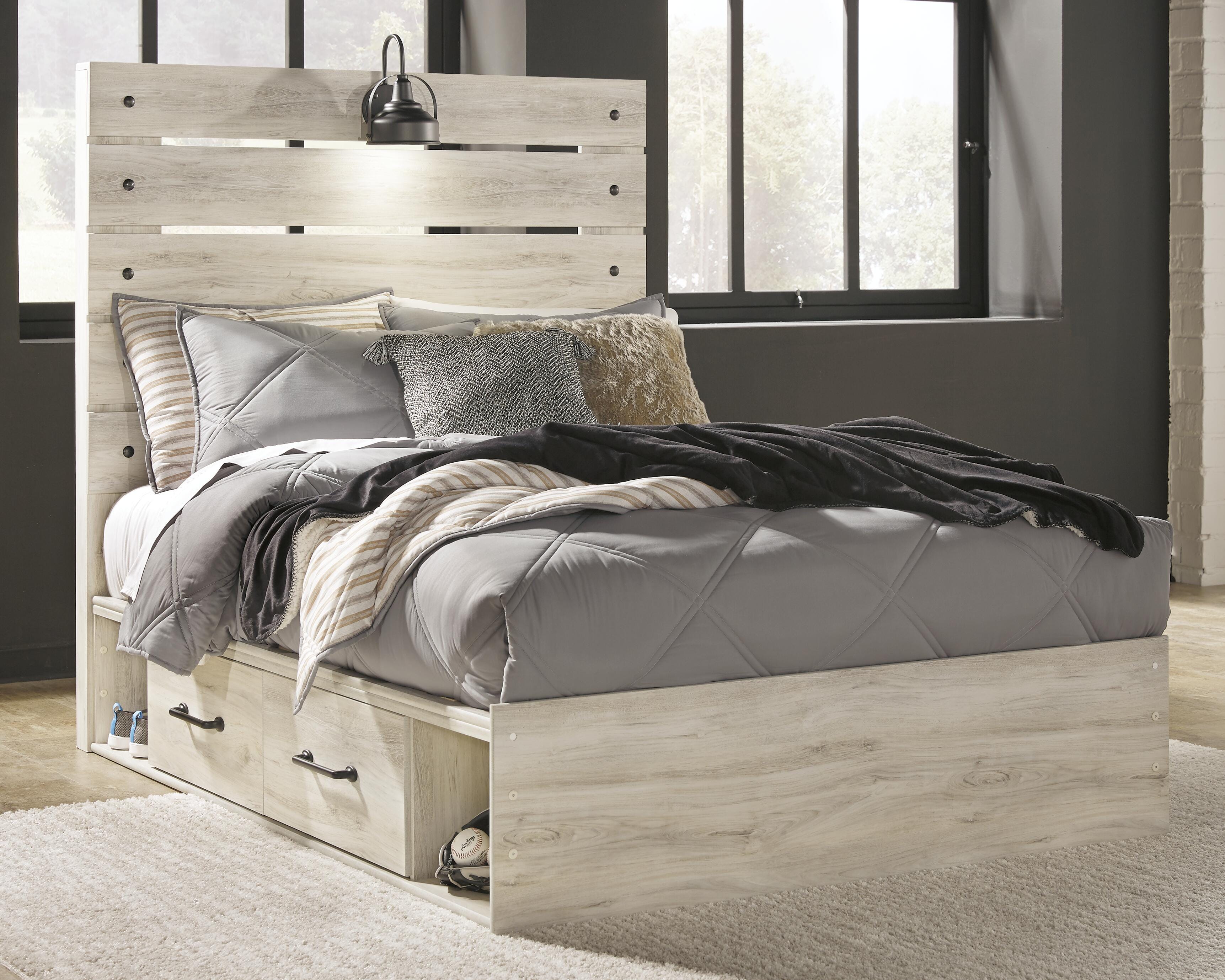 Dar Furniture - Ashley Furniture - Cambeck Full Panel Bed with 4 Storage Drawers - Full Panel Bed with 4 Storage Drawers / Whitewash - B192B34