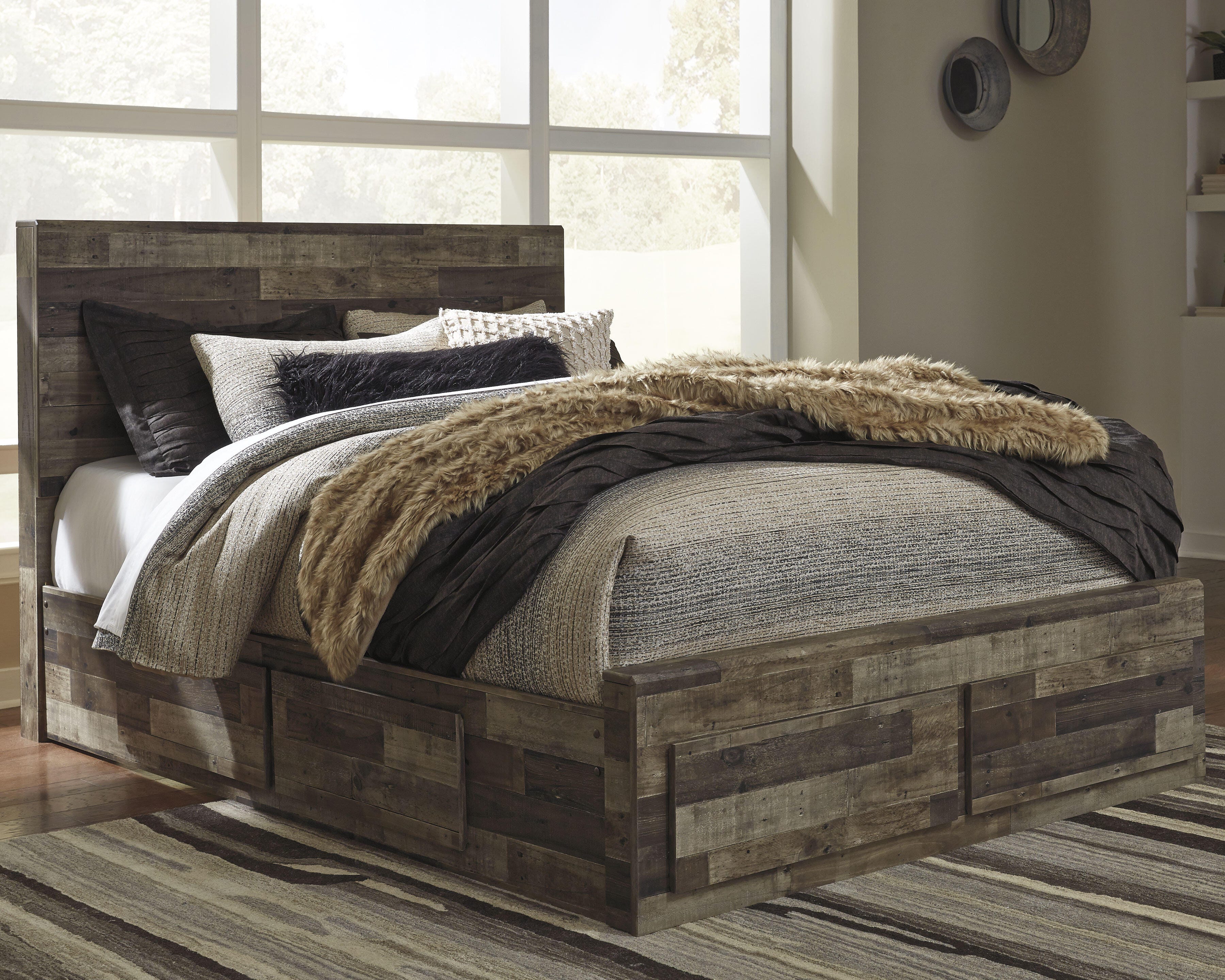 Dar Furniture - Ashley Furniture - Derekson Queen Panel Bed with 4 Storage Drawers - Queen Panel Bed with 4 Storage Drawers / Multi Gray - B200B18