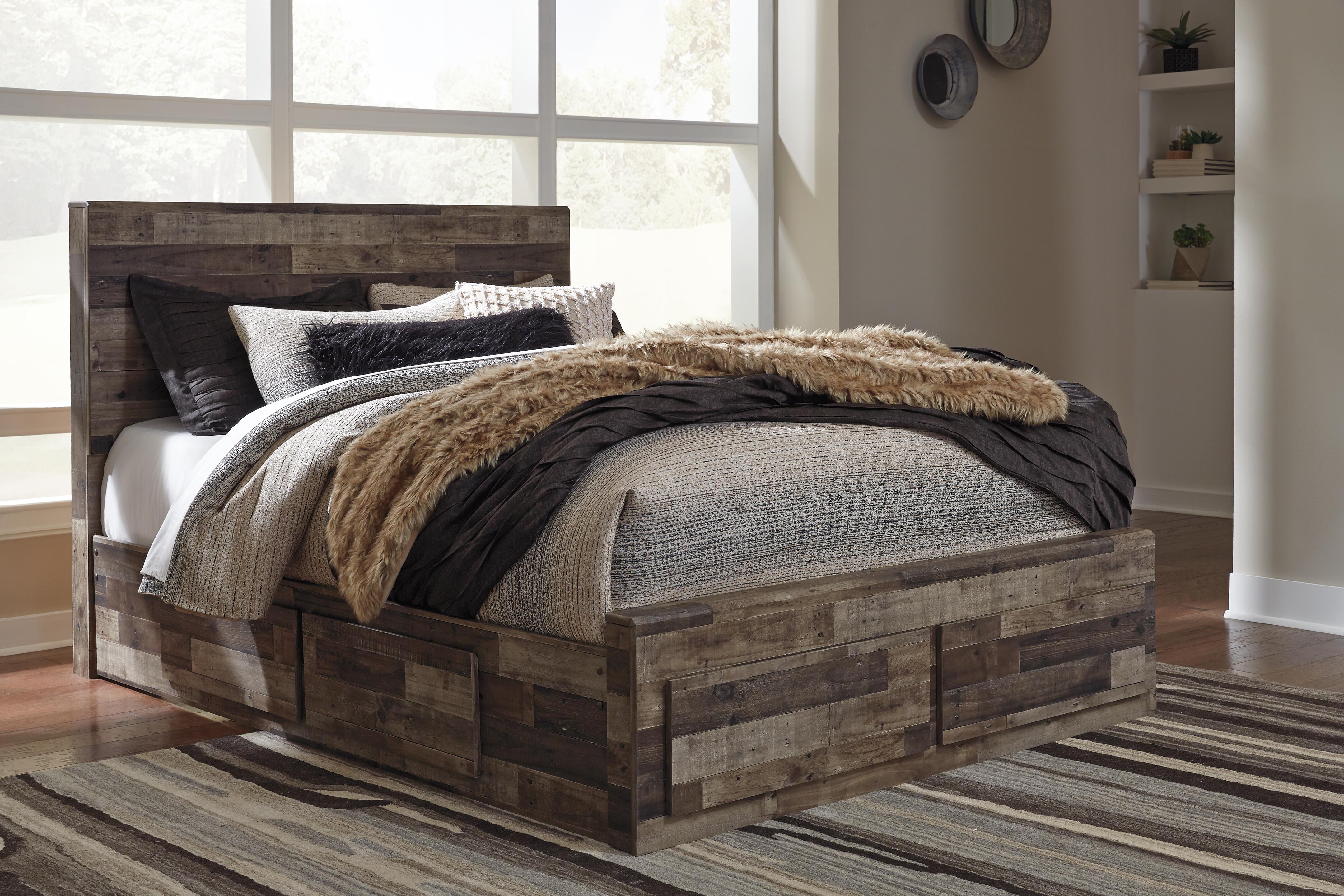 Dar Furniture - Ashley Furniture - Derekson Queen Panel Bed with 6 Storage Drawers - Queen Panel Bed with 6 Storage Drawers / Multi Gray - B200B8