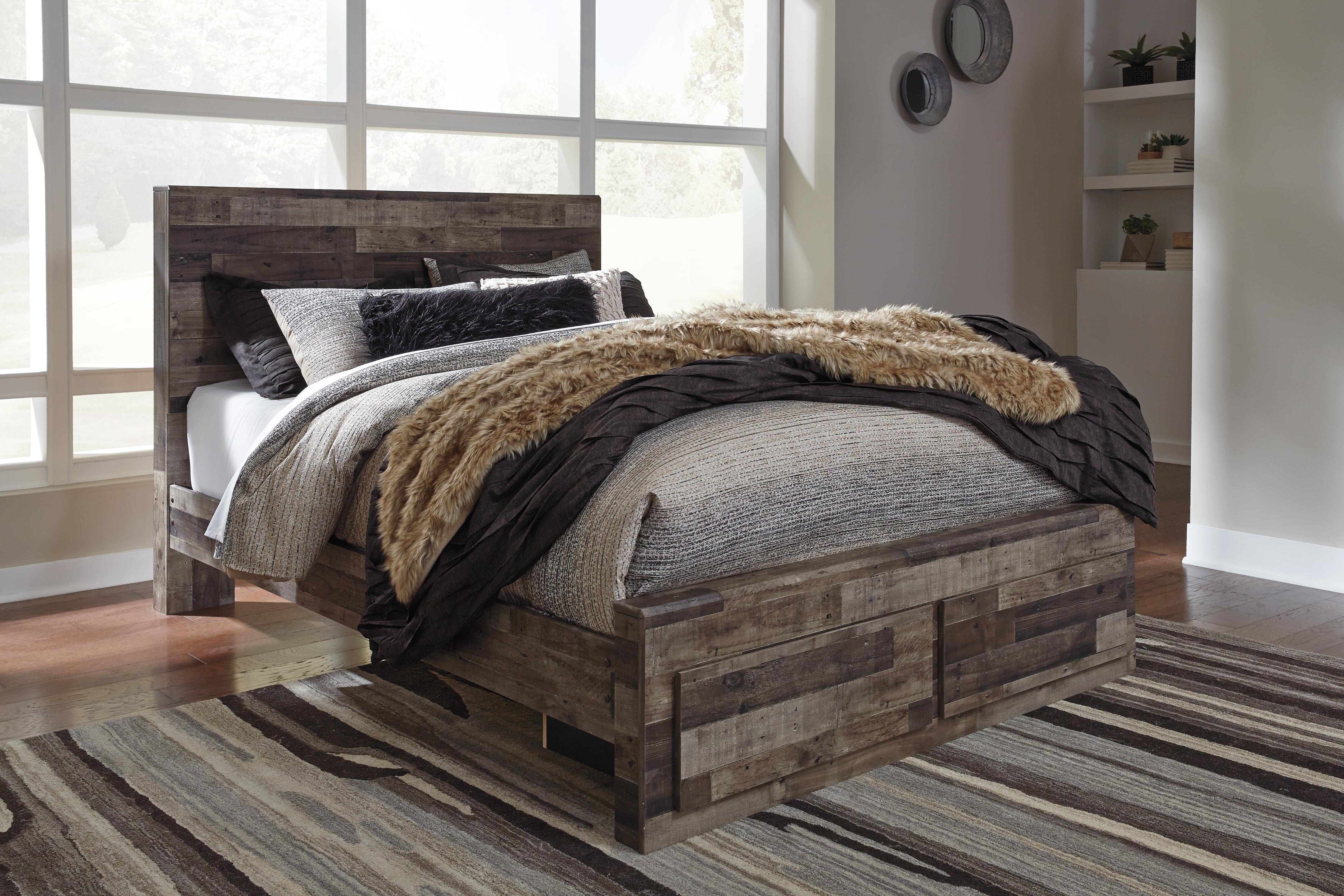 Dar Furniture - Ashley Furniture - Derekson Queen Panel Bed with 2 Storage Drawers - Queen Panel Bed with 2 Storage Drawers / Multi Gray - B200B13