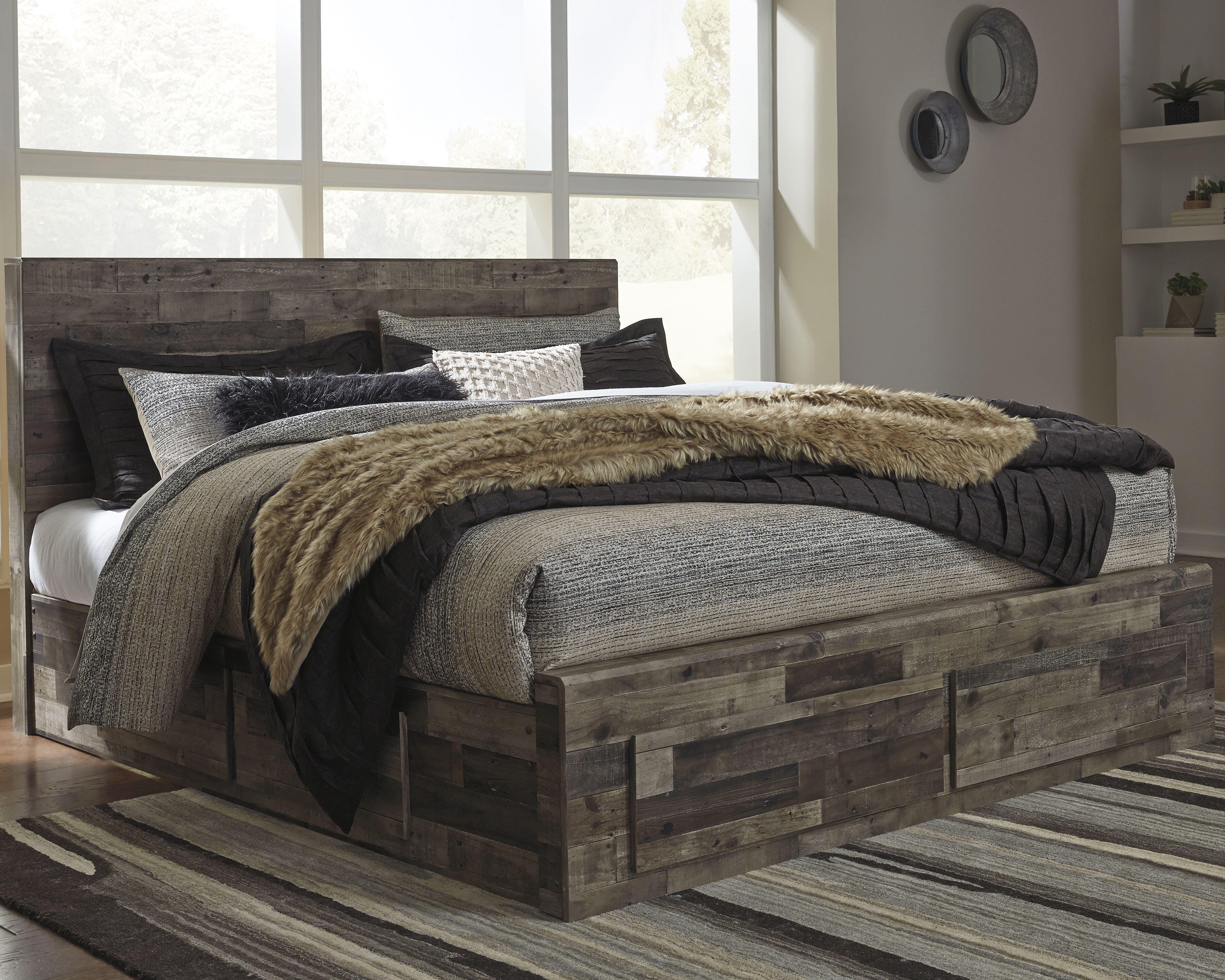 Dar Furniture - Ashley Furniture - Derekson King Panel Bed with 4 Storage Drawers - King Panel Bed with 4 Storage Drawers / Multi Gray - B200B19
