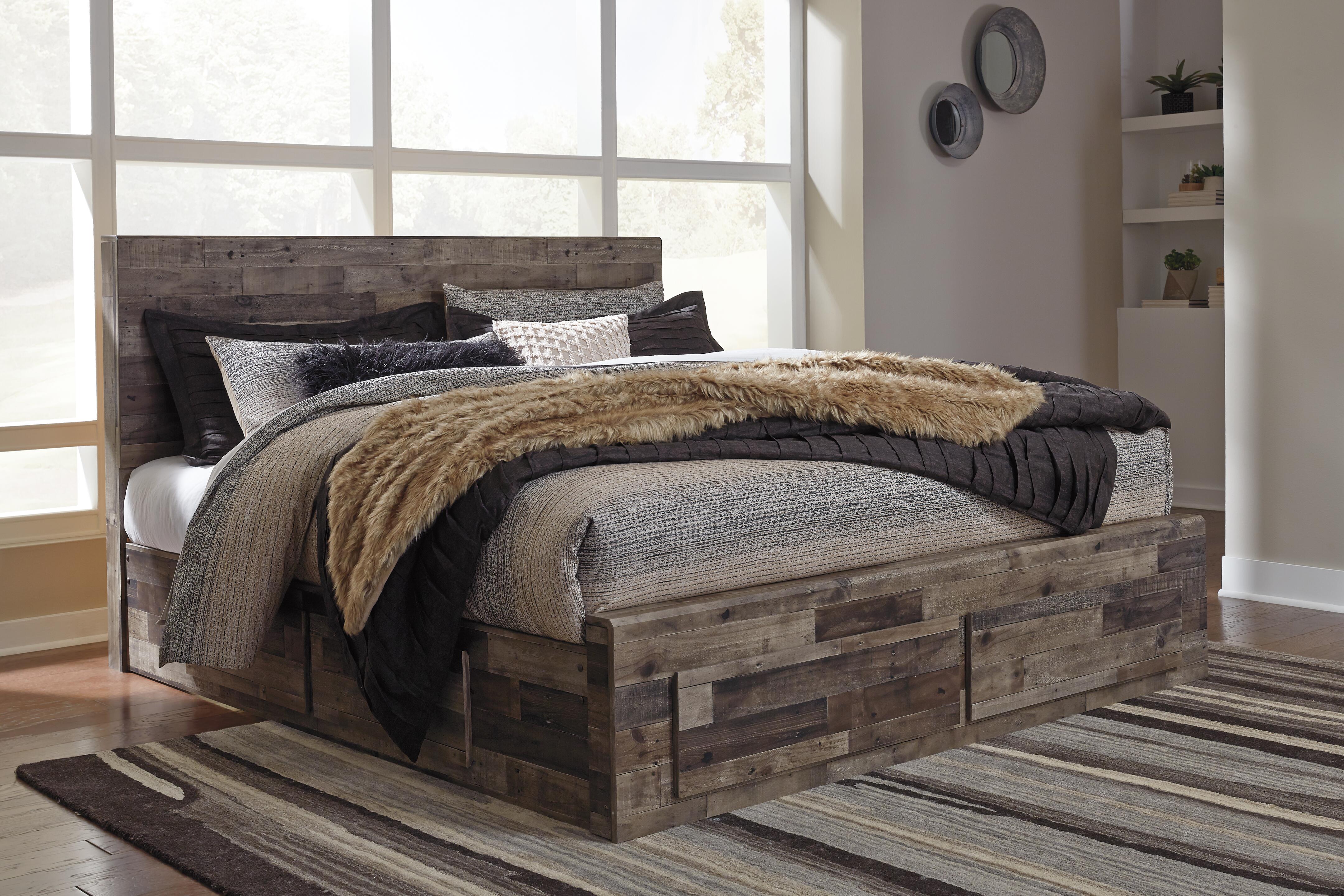 Dar Furniture - Ashley Furniture - Derekson King Panel Bed with 6 Storage Drawers - King Panel Bed with 6 Storage Drawers / Multi Gray - B200B12