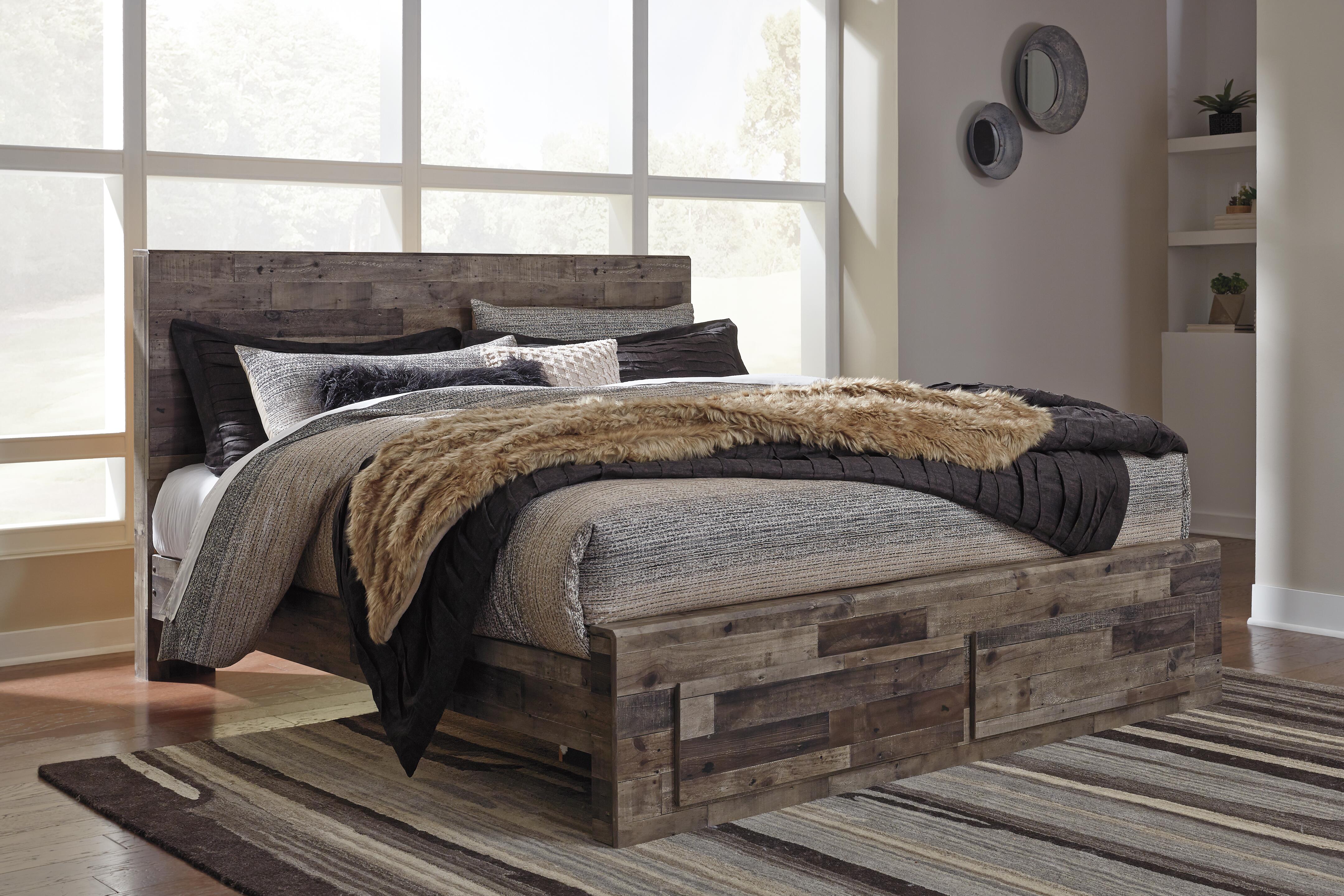 Dar Furniture - Ashley Furniture - Derekson King Panel Bed with 2 Storage Drawers - King Panel Bed with 2 Storage Drawers / Multi Gray - B200B14