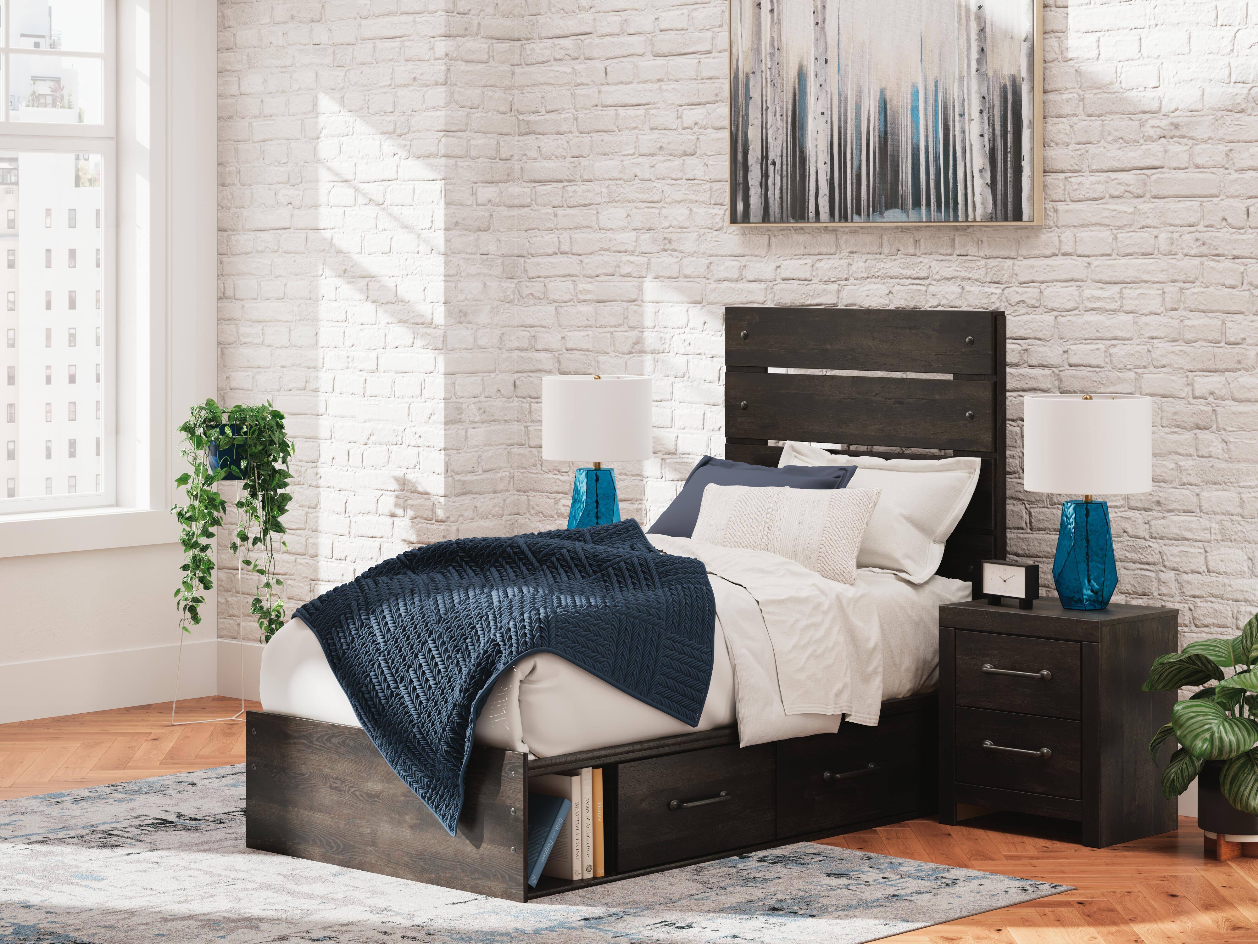 Dar Furniture - Ashley Furniture - Hollivern Twin Panel Storage Bed - Twin Panel Storage Bed / Dark Gray - PCB2108B17