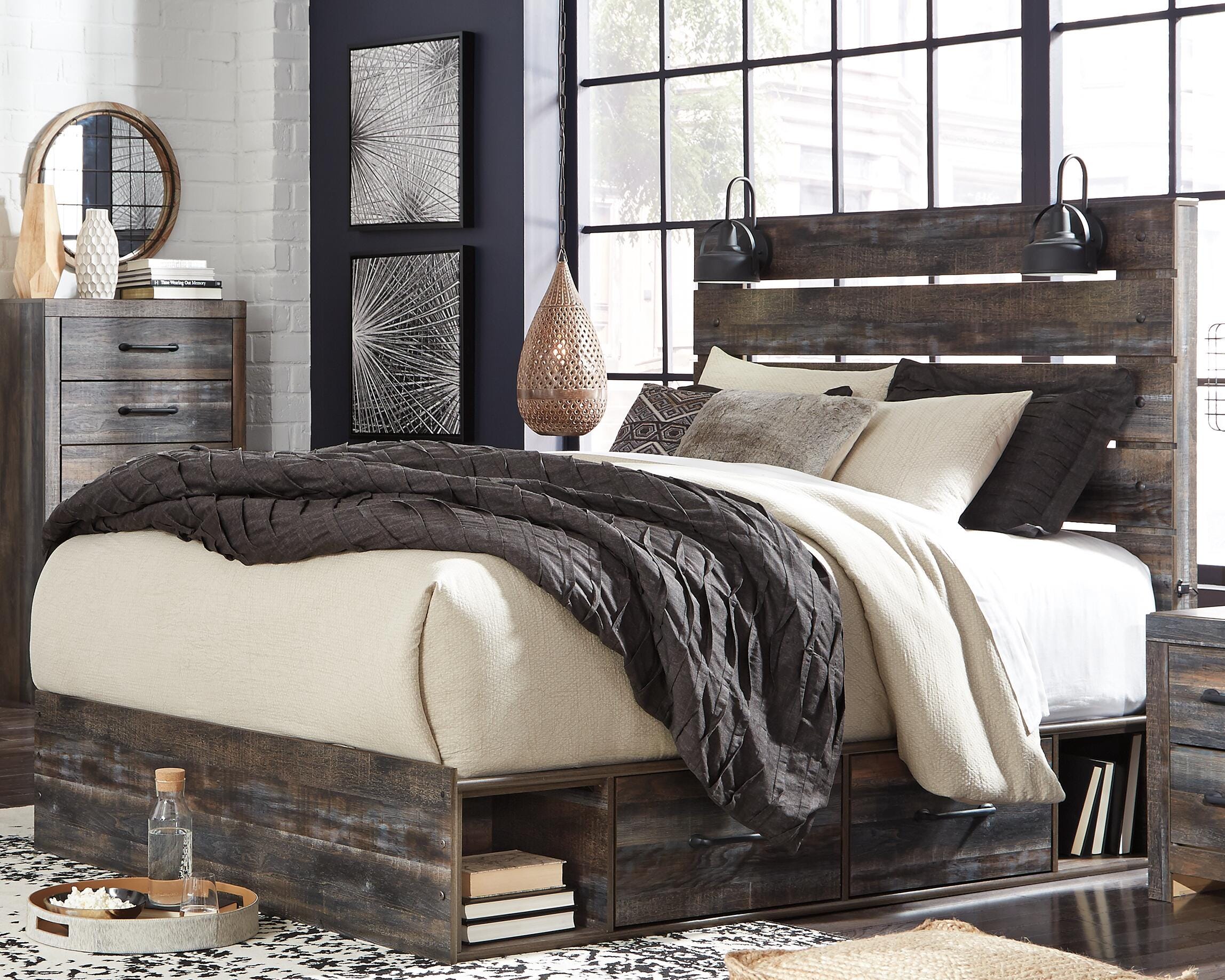 Dar Furniture - Ashley Furniture - Drystan Queen Panel Bed with 2 Storage Drawers - Queen Panel Bed with 2 Storage Drawers / Multi - B211B10