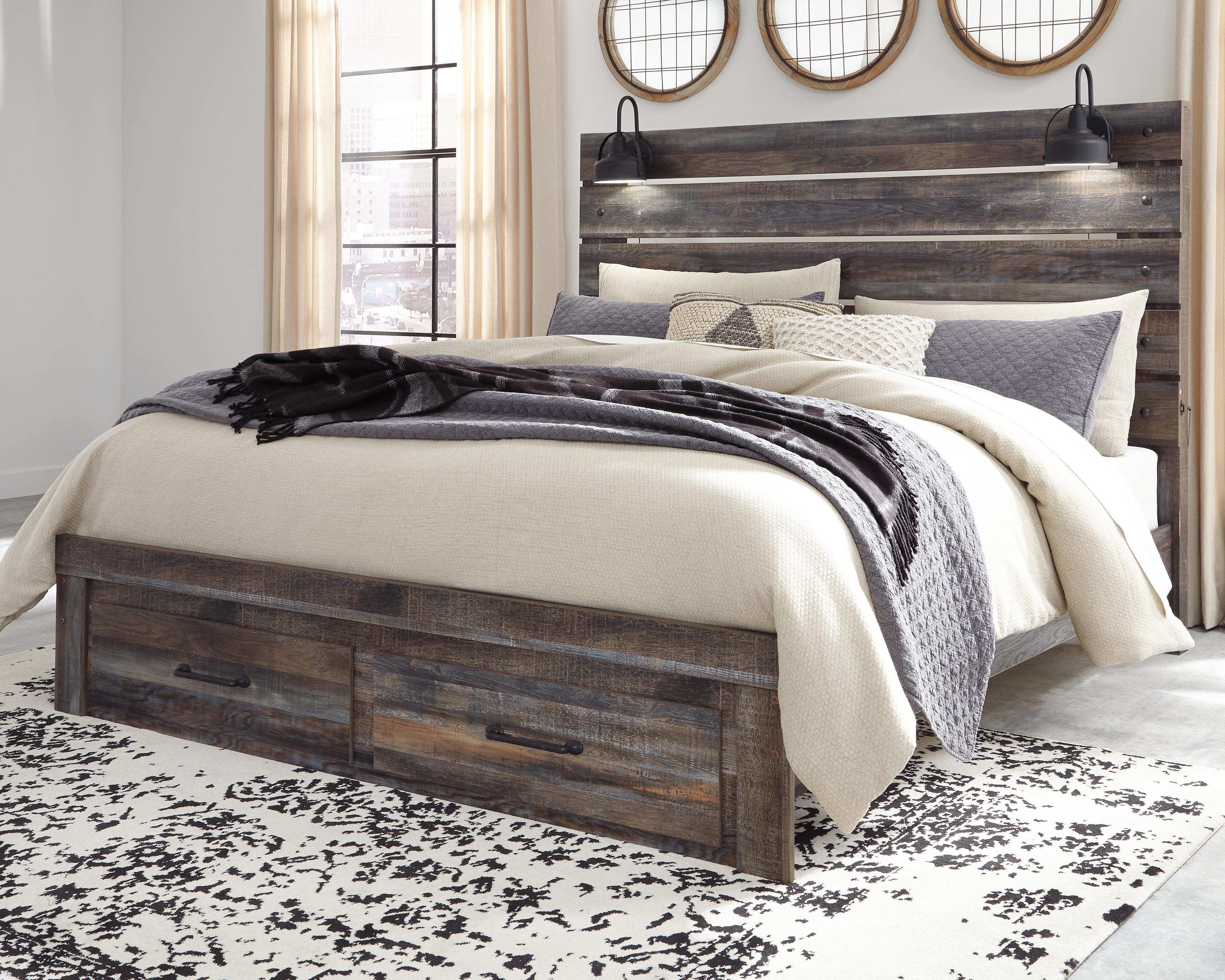Dar Furniture - Ashley Furniture - Drystan King Panel Bed with 2 Storage Drawers - King Panel Bed with 2 Storage Drawers / Multi - B211B55