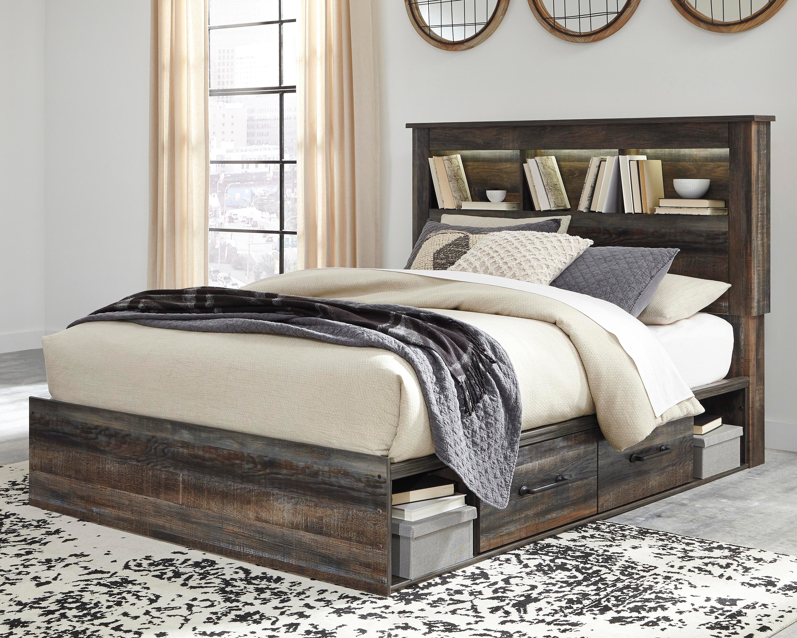 Drystan Queen Bookcase Bed with 4 Storage Drawers