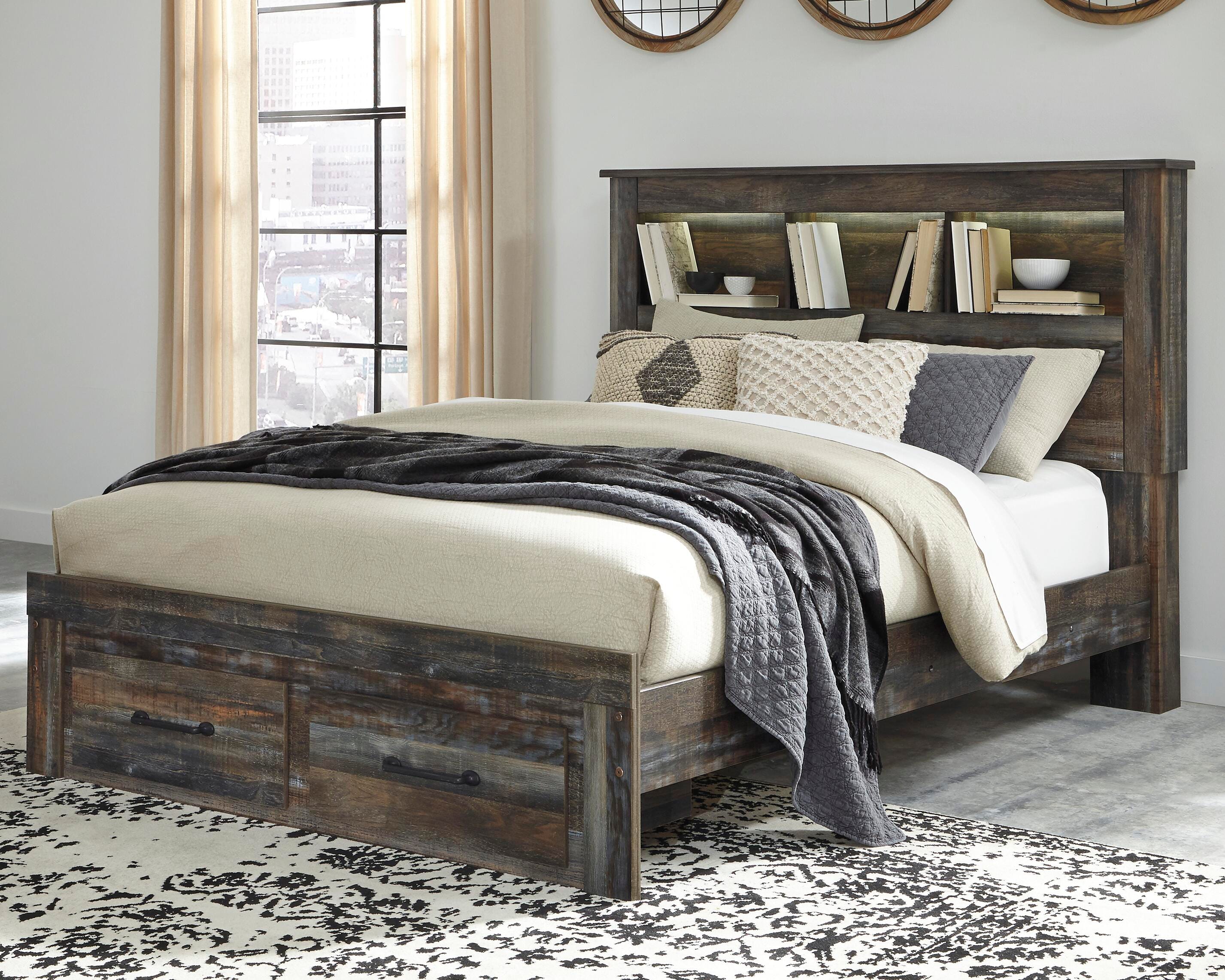 Dar Furniture - Ashley Furniture - Drystan Queen Bookcase Bed with 2 Storage Drawers - Queen Bookcase Bed with 2 Storage Drawers / Multi - B211B23