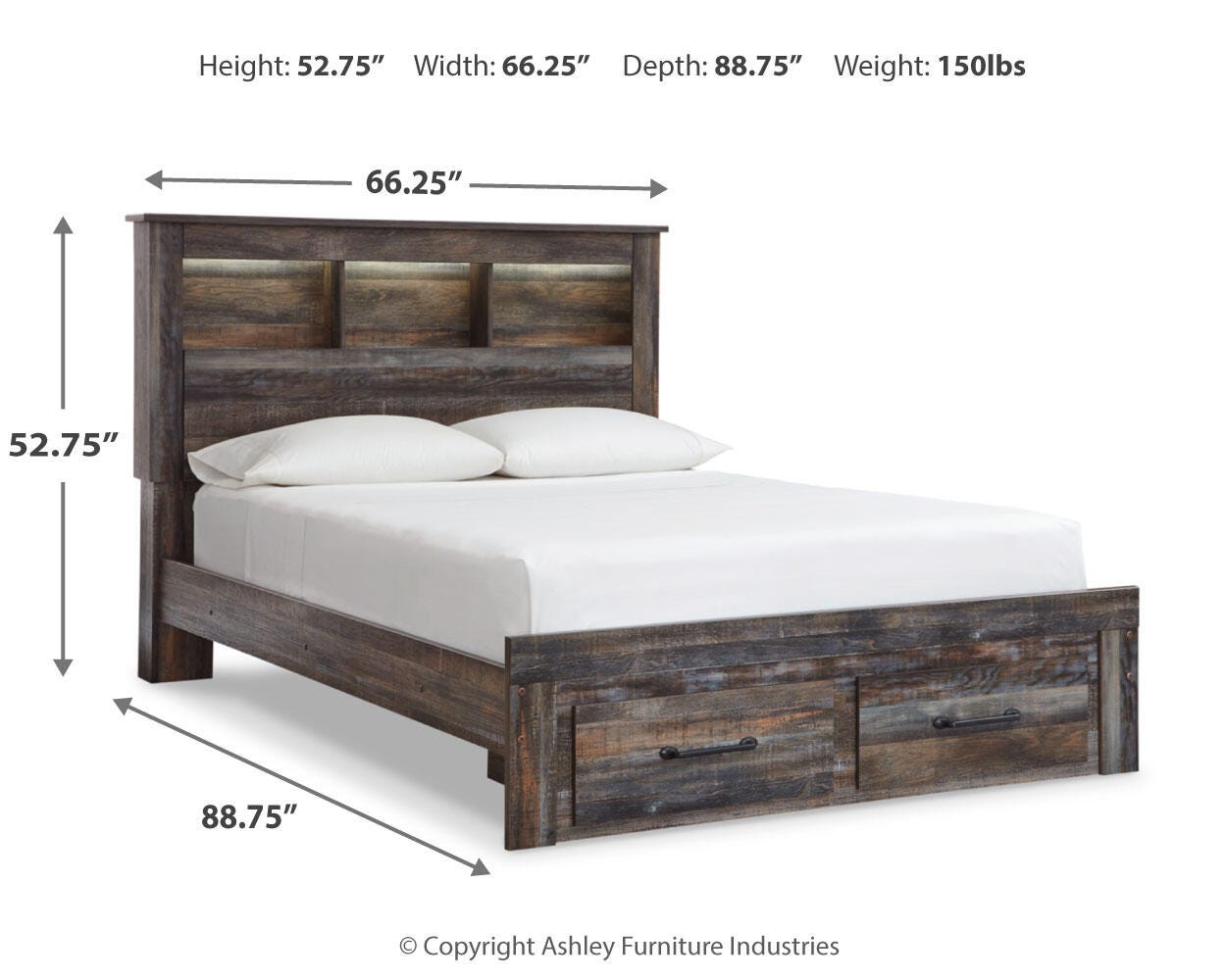 Drystan Queen Bookcase Bed with 2 Storage Drawers