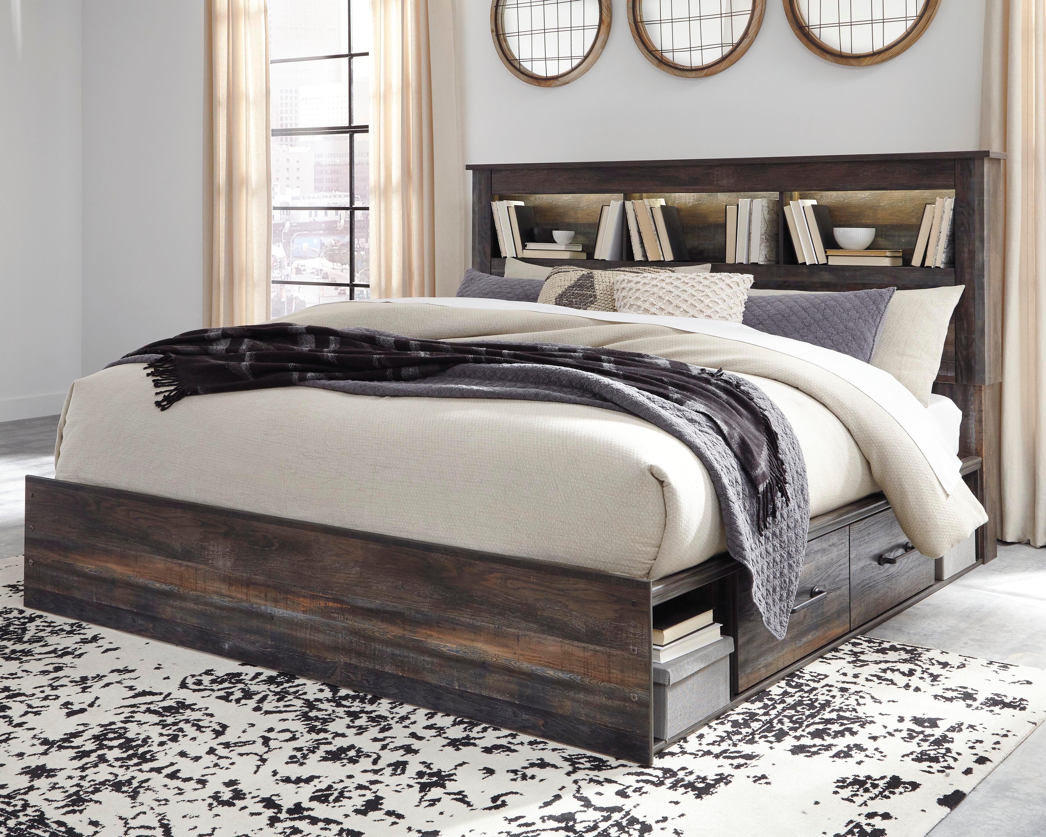 Dar Furniture - Ashley Furniture - Drystan King Bookcase Bed with 4 Storage Drawers - King Bookcase Bed with 4 Storage Drawers / Multi - B211B52