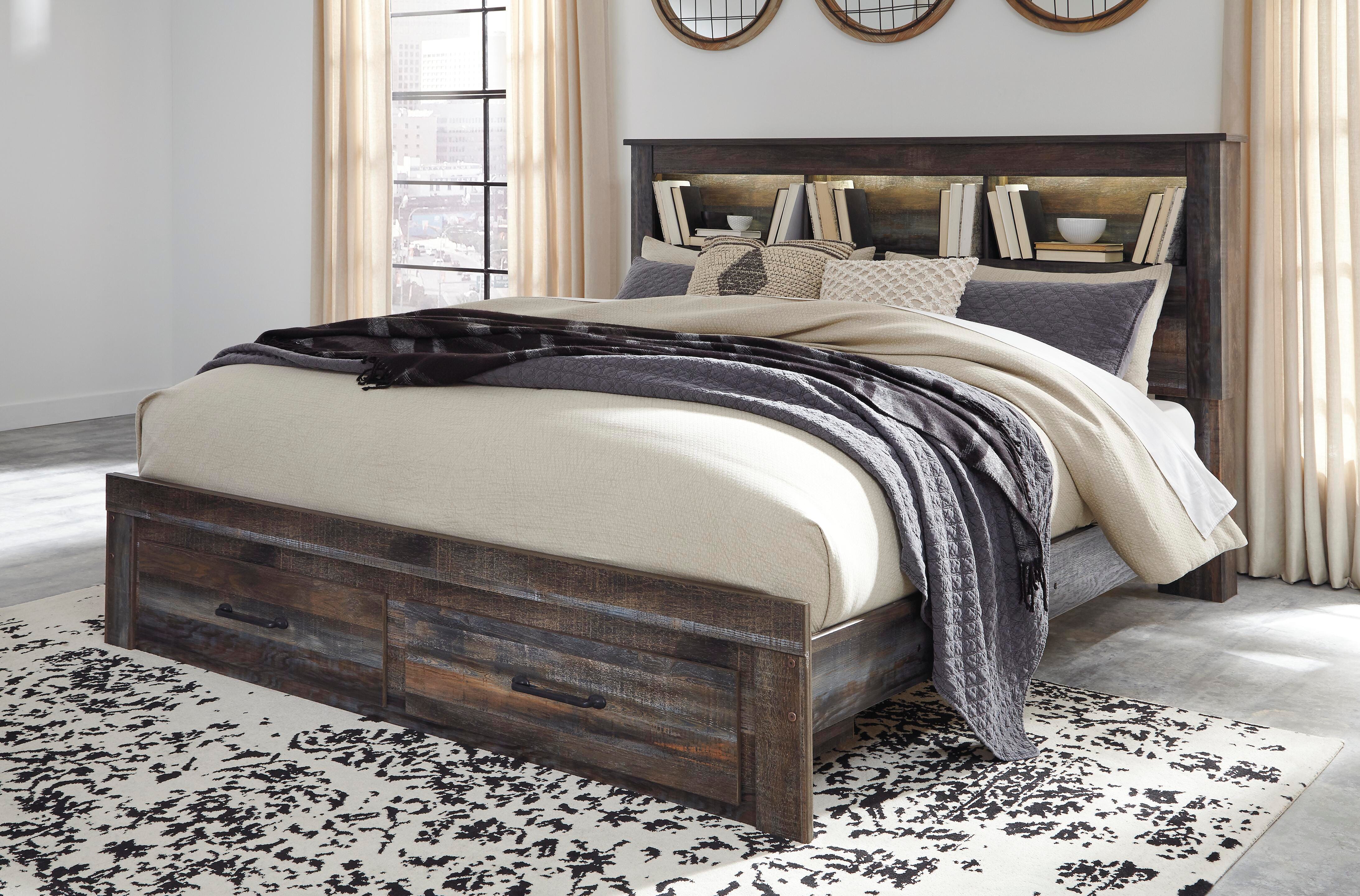 Dar Furniture - Ashley Furniture - Drystan King Bookcase Bed with 2 Storage Drawers - King Bookcase Bed with 2 Storage Drawers / Multi - B211B27