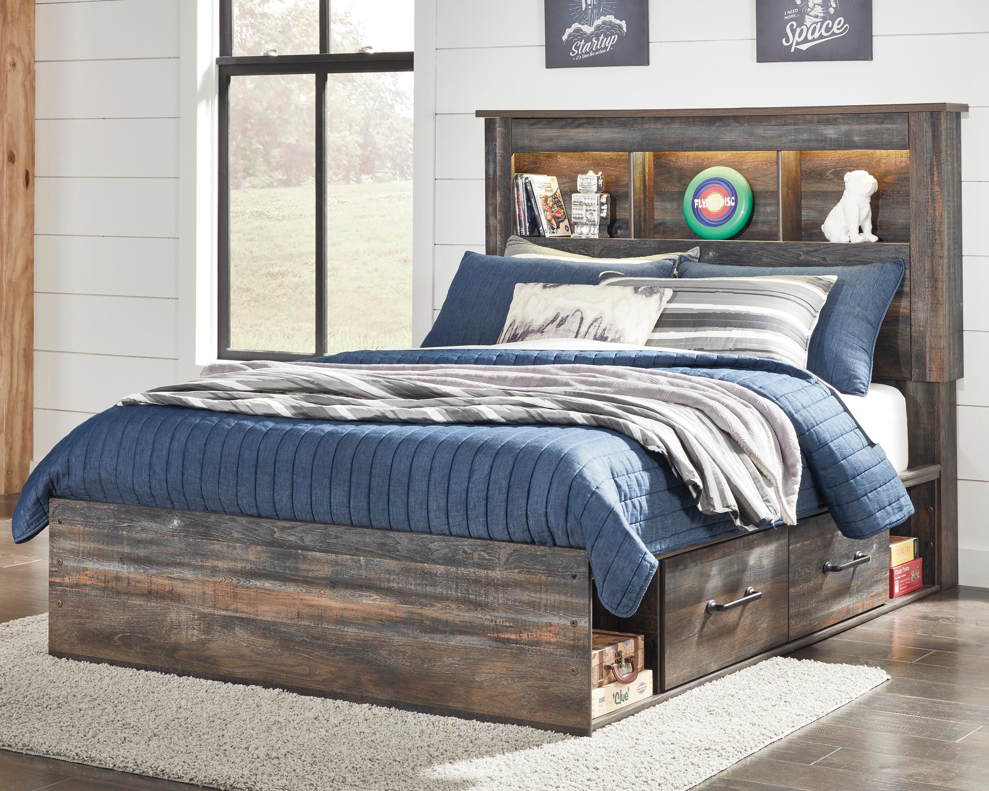 Dar Furniture - Ashley Furniture - Drystan Full Bookcase Bed with 2 Storage Drawers - Full Bookcase Bed with 2 Storage Drawers / Multi - B211B44