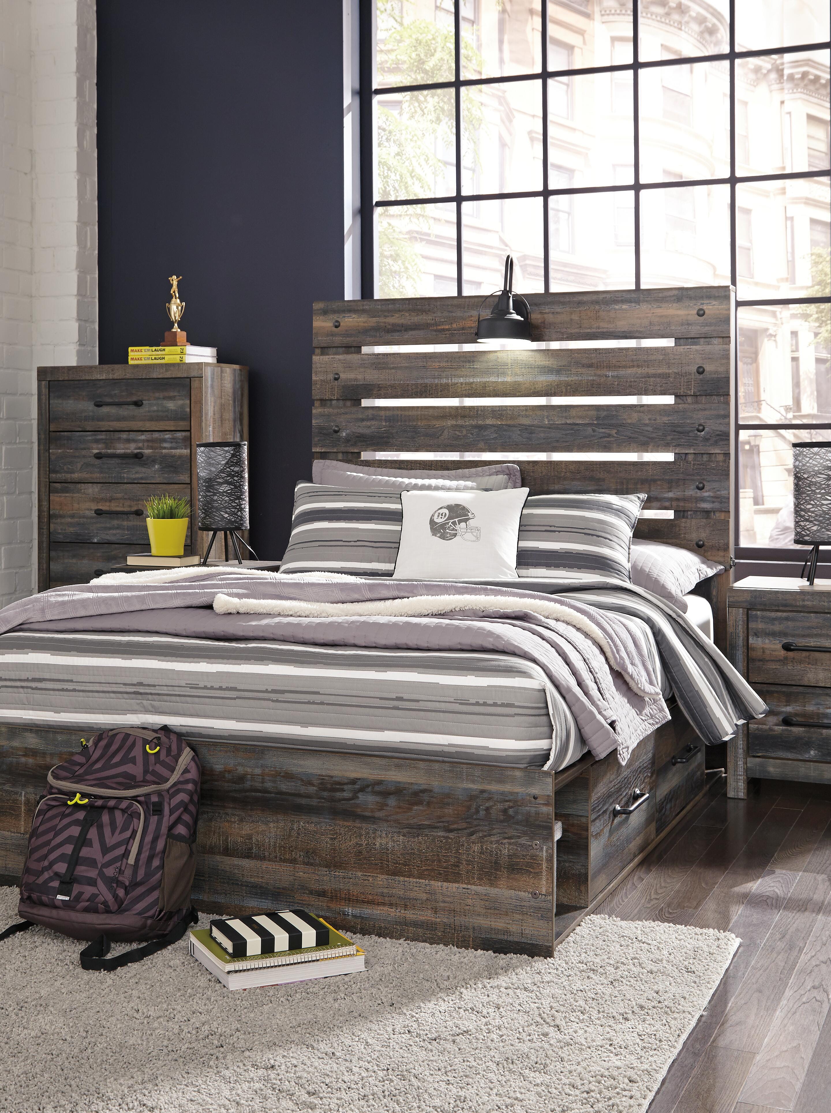 Dar Furniture - Ashley Furniture - Drystan Full Panel Bed with 4 Storage Drawers - Full Panel Bed with 4 Storage Drawers / Multi - B211B12
