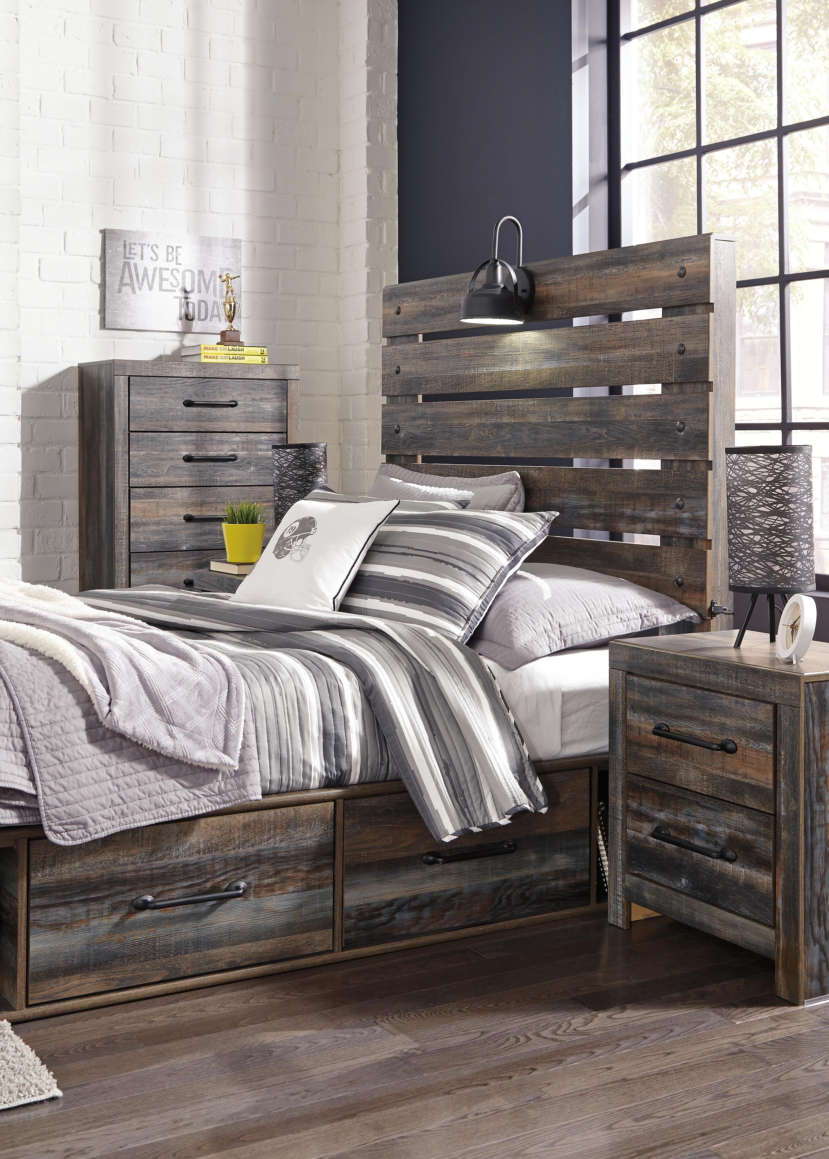 Drystan Full Panel Bed with 4 Storage Drawers