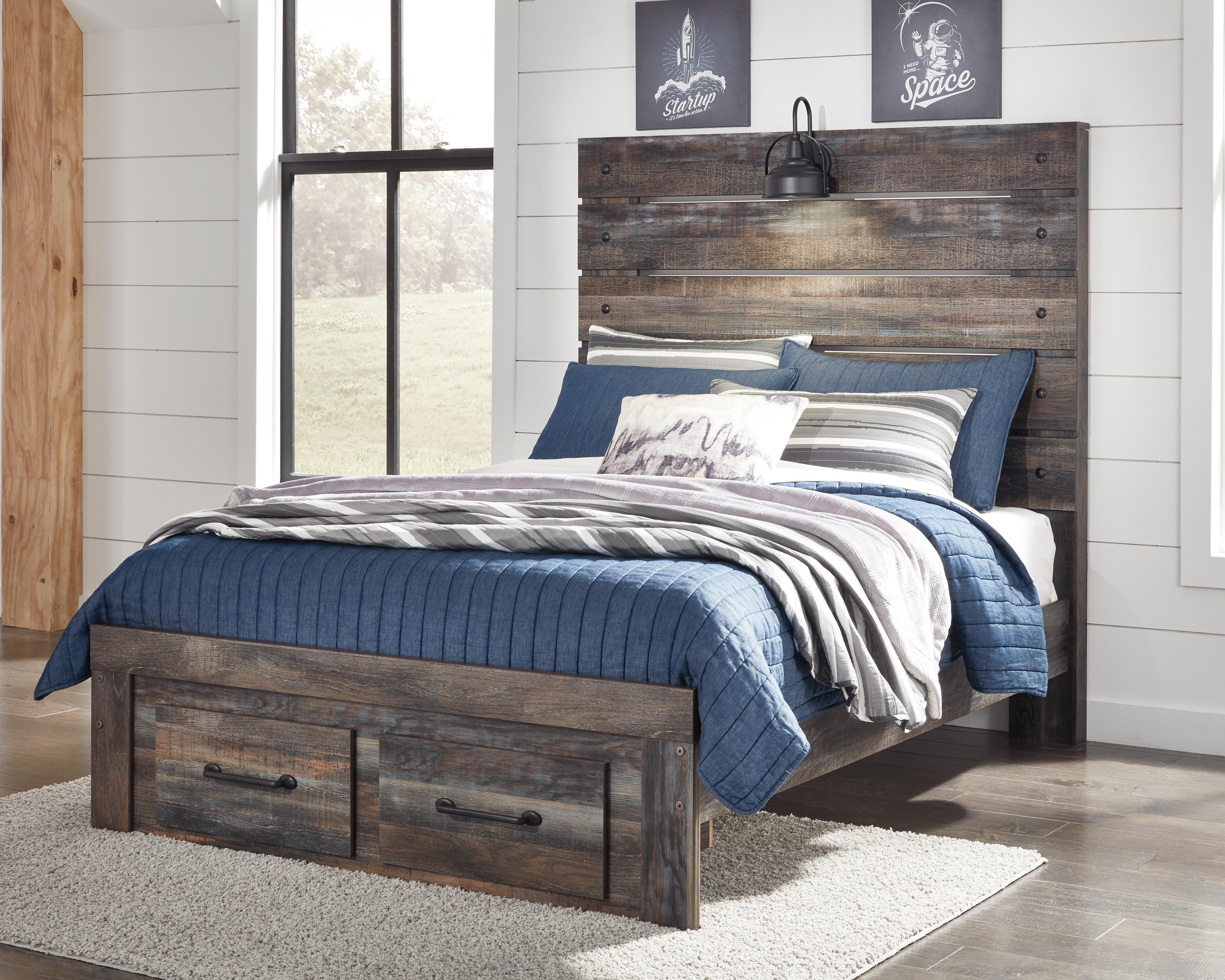 Dar Furniture - Ashley Furniture - Drystan Full Panel Bed with 2 Storage Drawers - Full Panel Bed with 2 Storage Drawers / Multi - B211B47