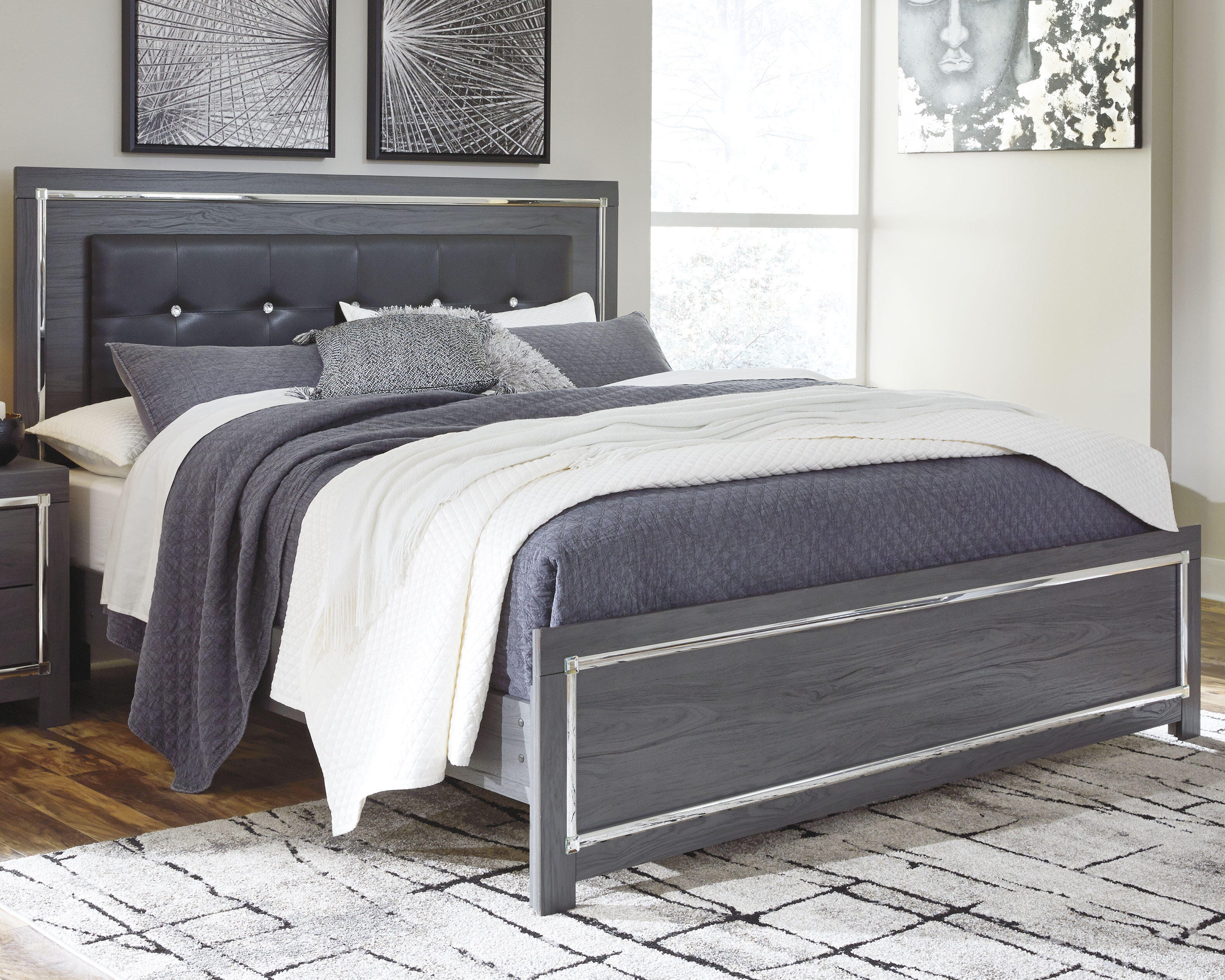Dar Furniture - Ashley Furniture - Lodanna King Panel Bed - King Panel Bed / Gray - B214B10