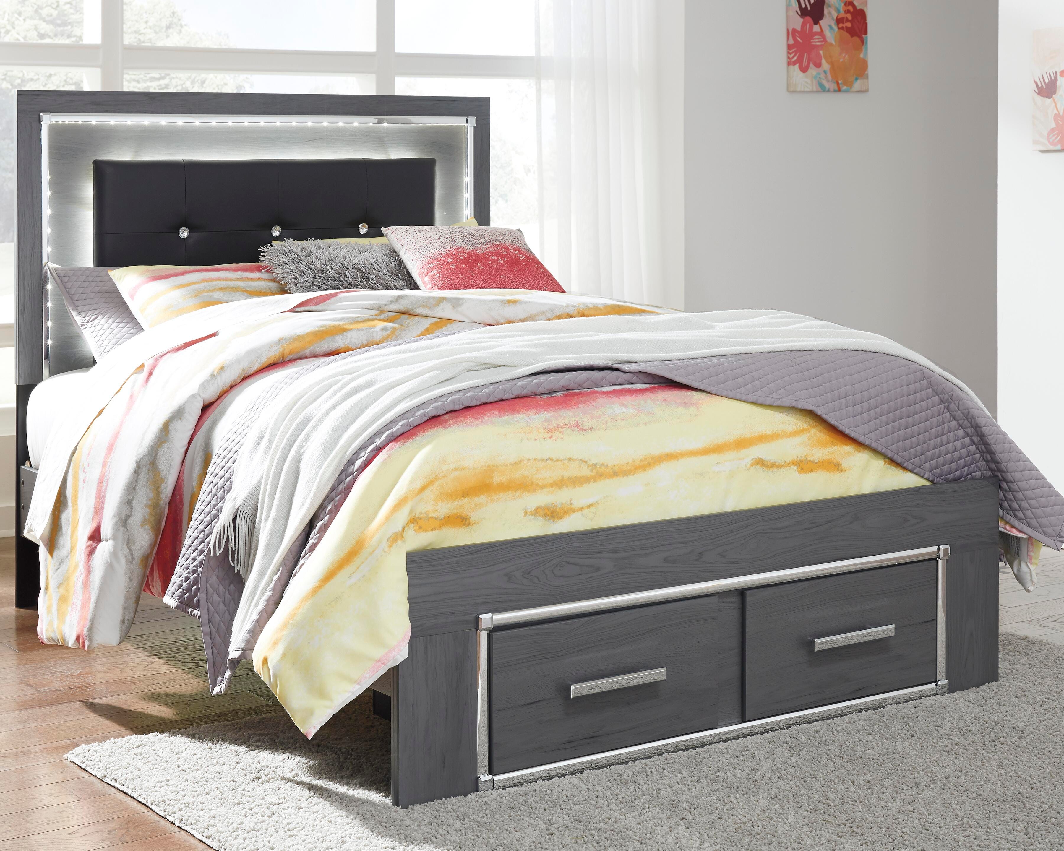 Dar Furniture - Ashley Furniture - Lodanna Full Panel Bed with 2 Storage Drawers - Full Panel Bed with 2 Storage Drawers / Gray - B214B5