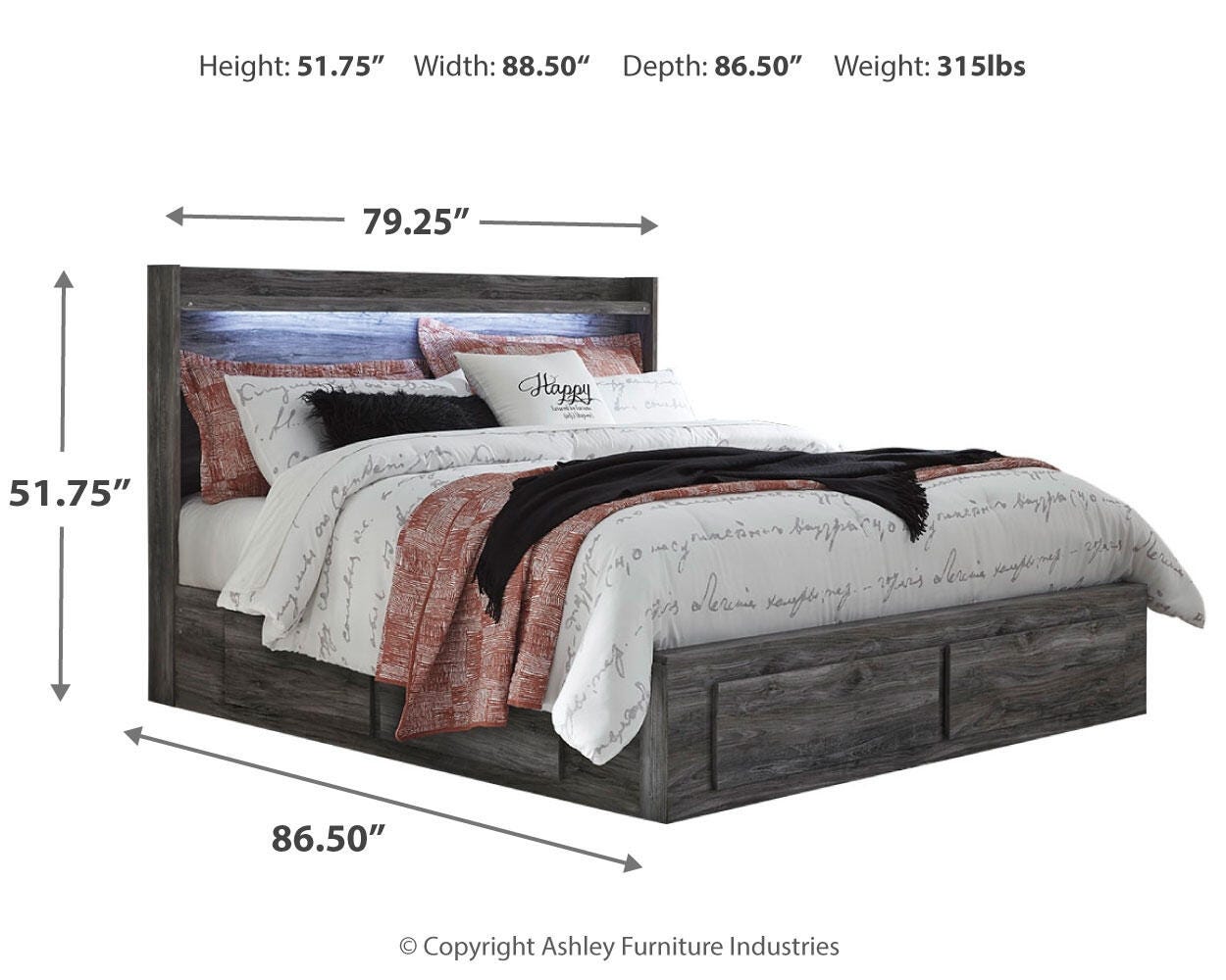 Baystorm King Panel Bed with 4 Storage Drawers