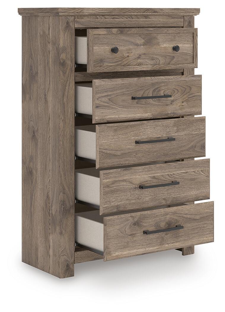Dar Furniture - Ashley Furniture - Rusticott Chest of Drawers - Five Drawer Chest / Brown - PCB2260-46