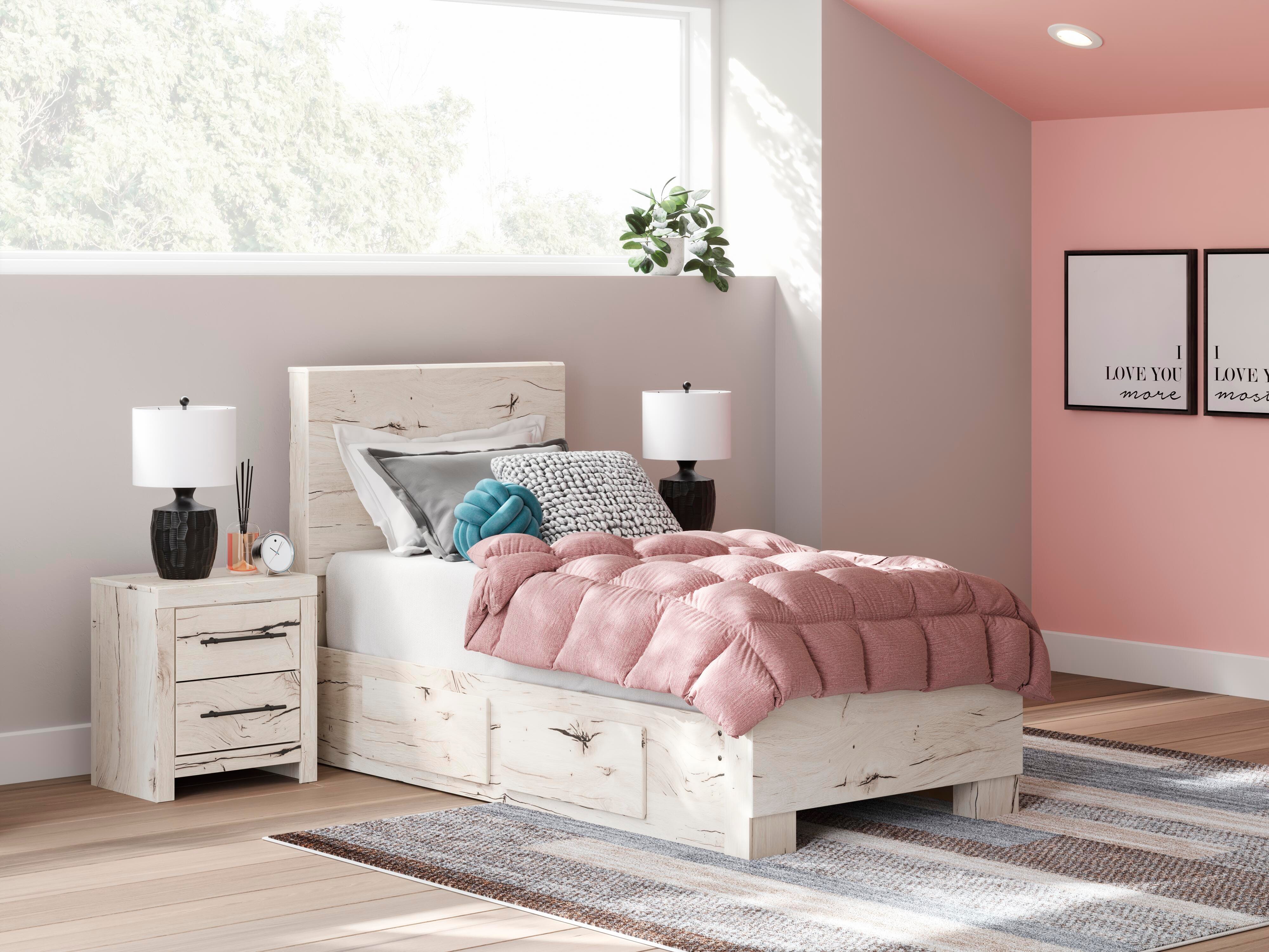 Dar Furniture - Ashley Furniture - Lawroy Twin Panel Bed with Storage - Twin Panel Bed with Storage / Light Natural - B2310B23