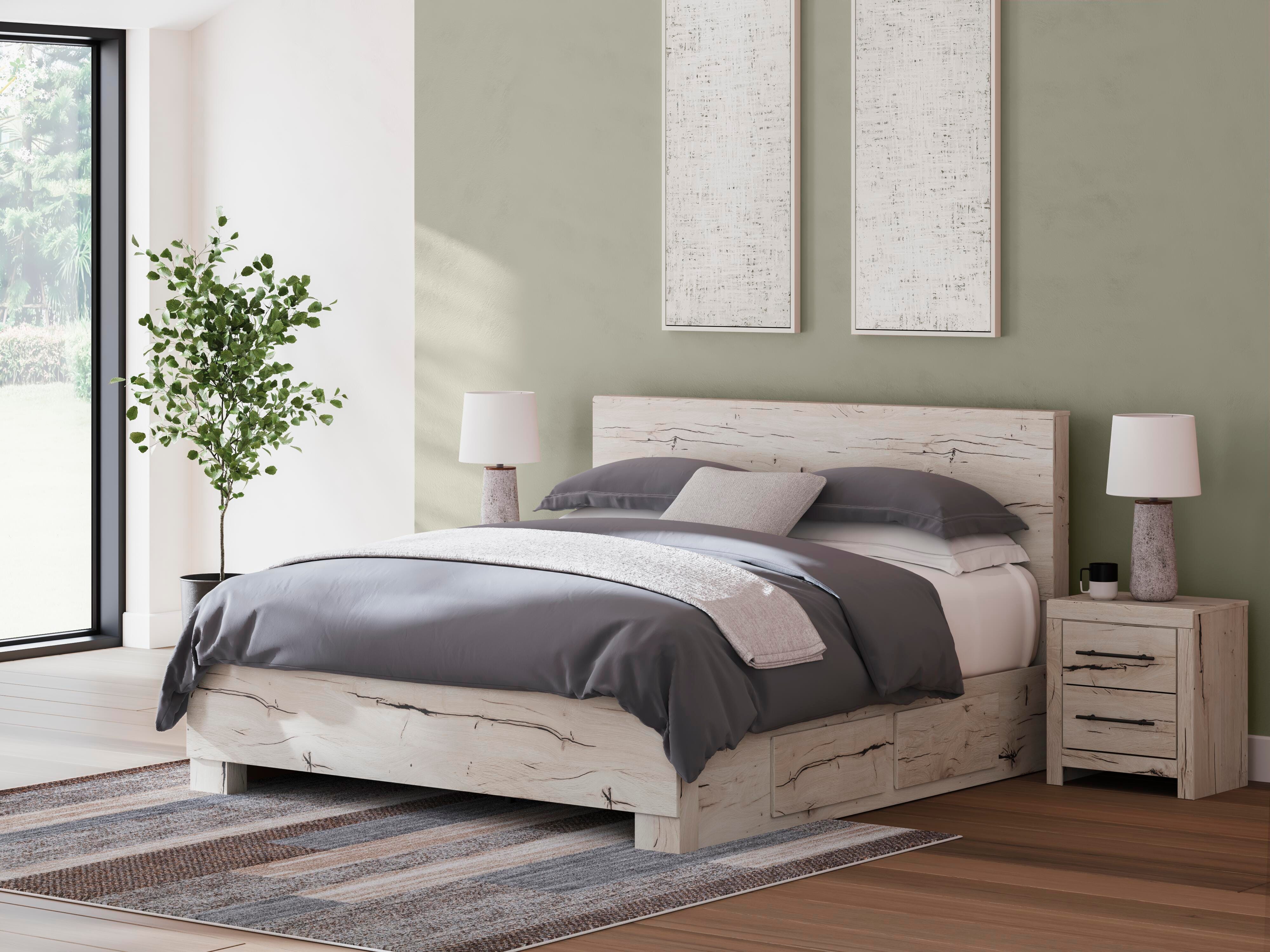 Dar Furniture - Ashley Furniture - Lawroy King Panel Bed with Storage - King Panel Bed with Storage / Light Natural - B2310B13