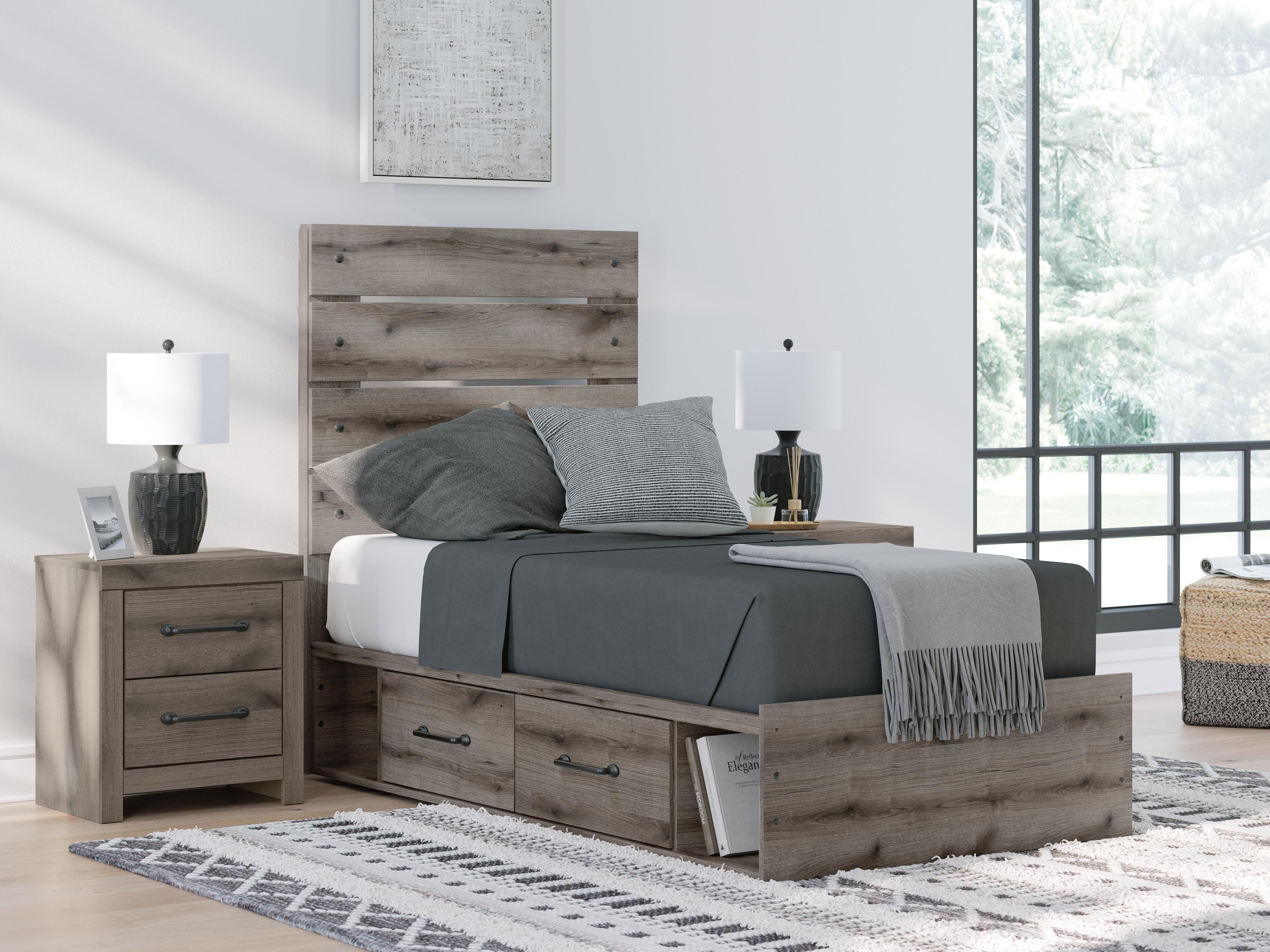 Dar Furniture - Ashley Furniture - Graystorm Twin Panel Bed with Storage - Twin Panel Bed with Storage / Brown Gray - PCB2405B19