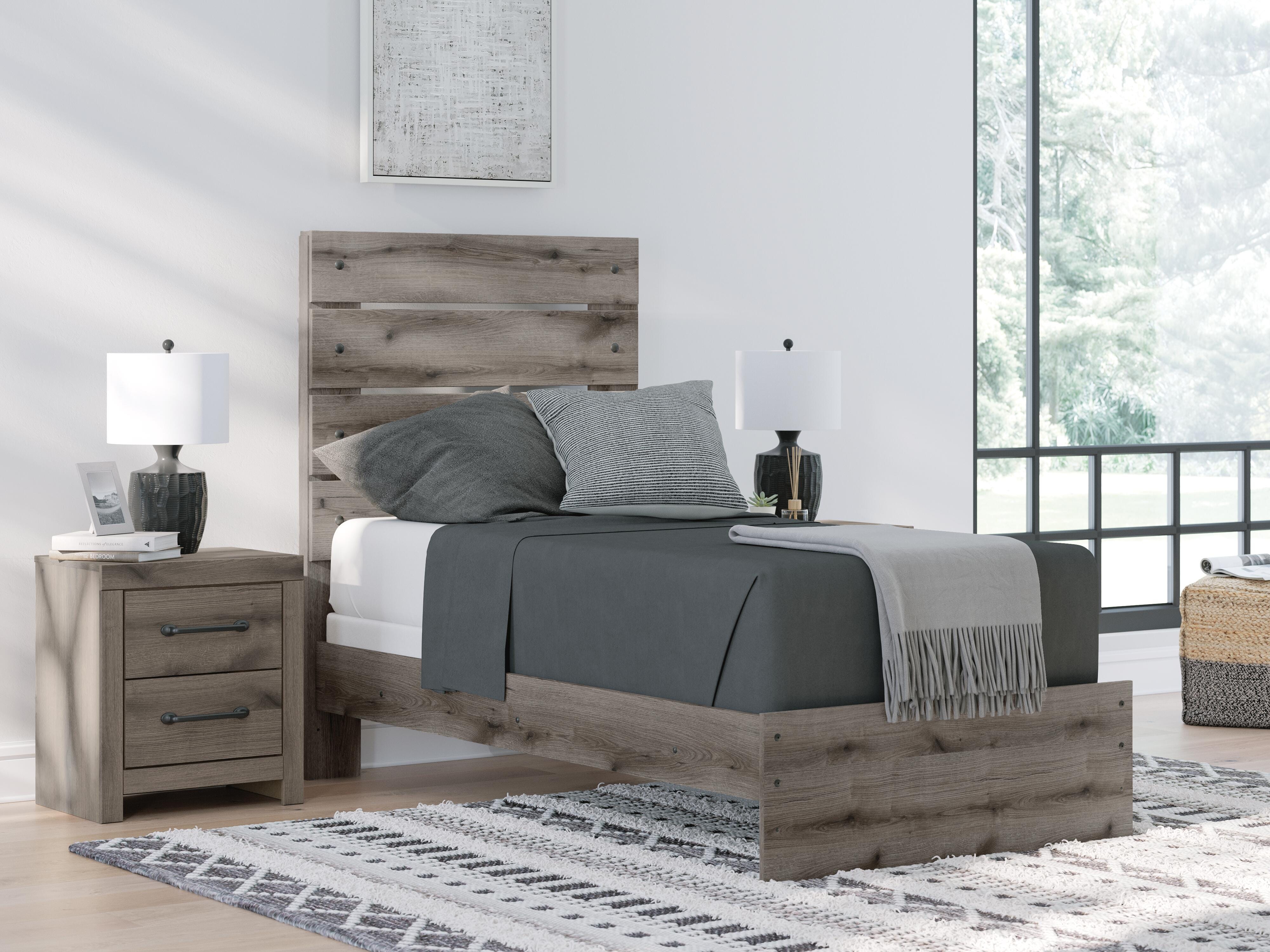 Dar Furniture - Ashley Furniture - Graystorm Twin Panel Bed - Twin Panel Bed / Brown Gray - PCB2405B12