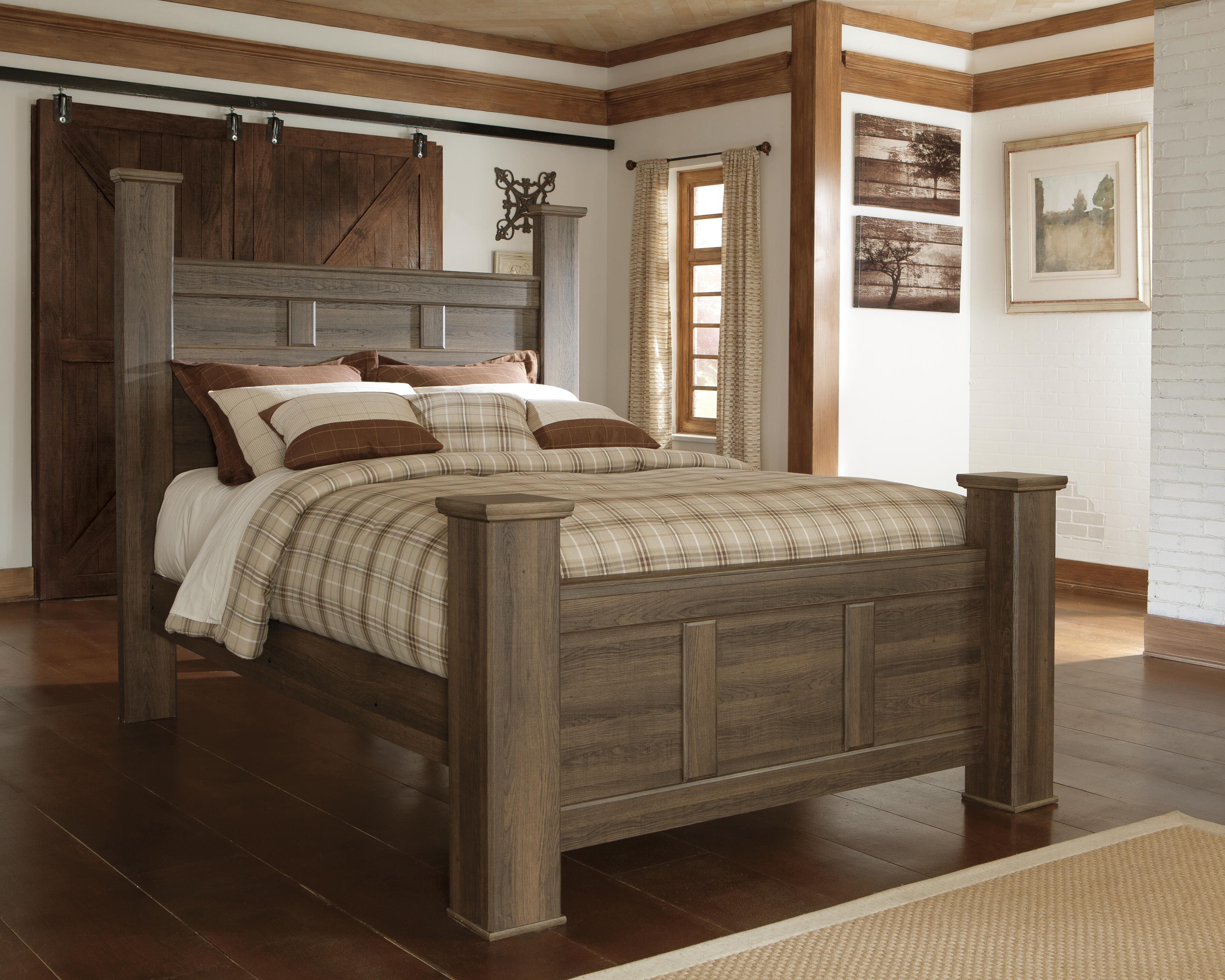 Dar Furniture - Ashley Furniture - Juararo Queen Poster Bed - Queen Poster Bed / Dark Brown - B251B3