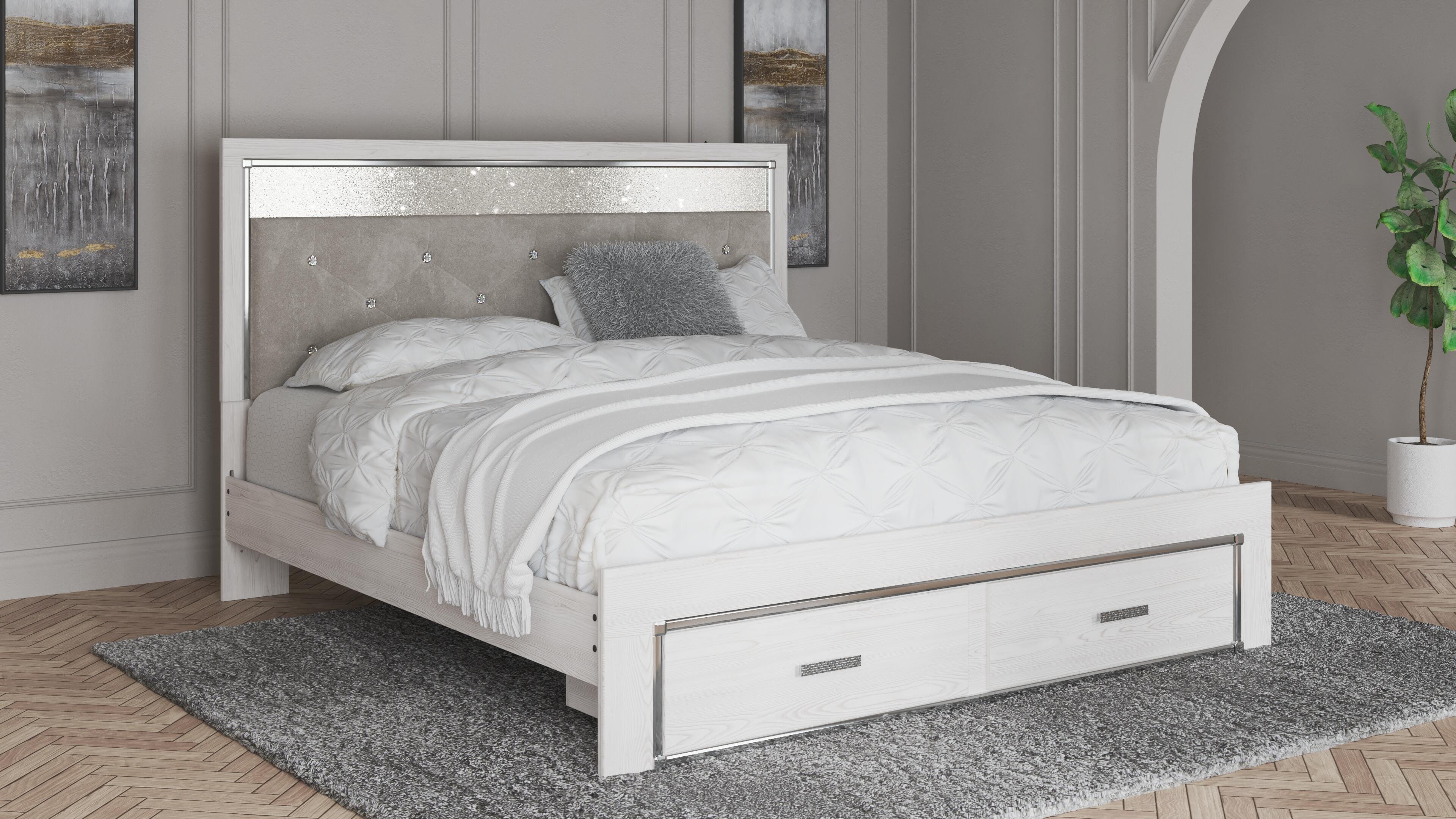 Dar Furniture - Ashley Furniture - Altyra King Upholstered Storage Bed - King Upholstered Storage Bed / White - B2640B29