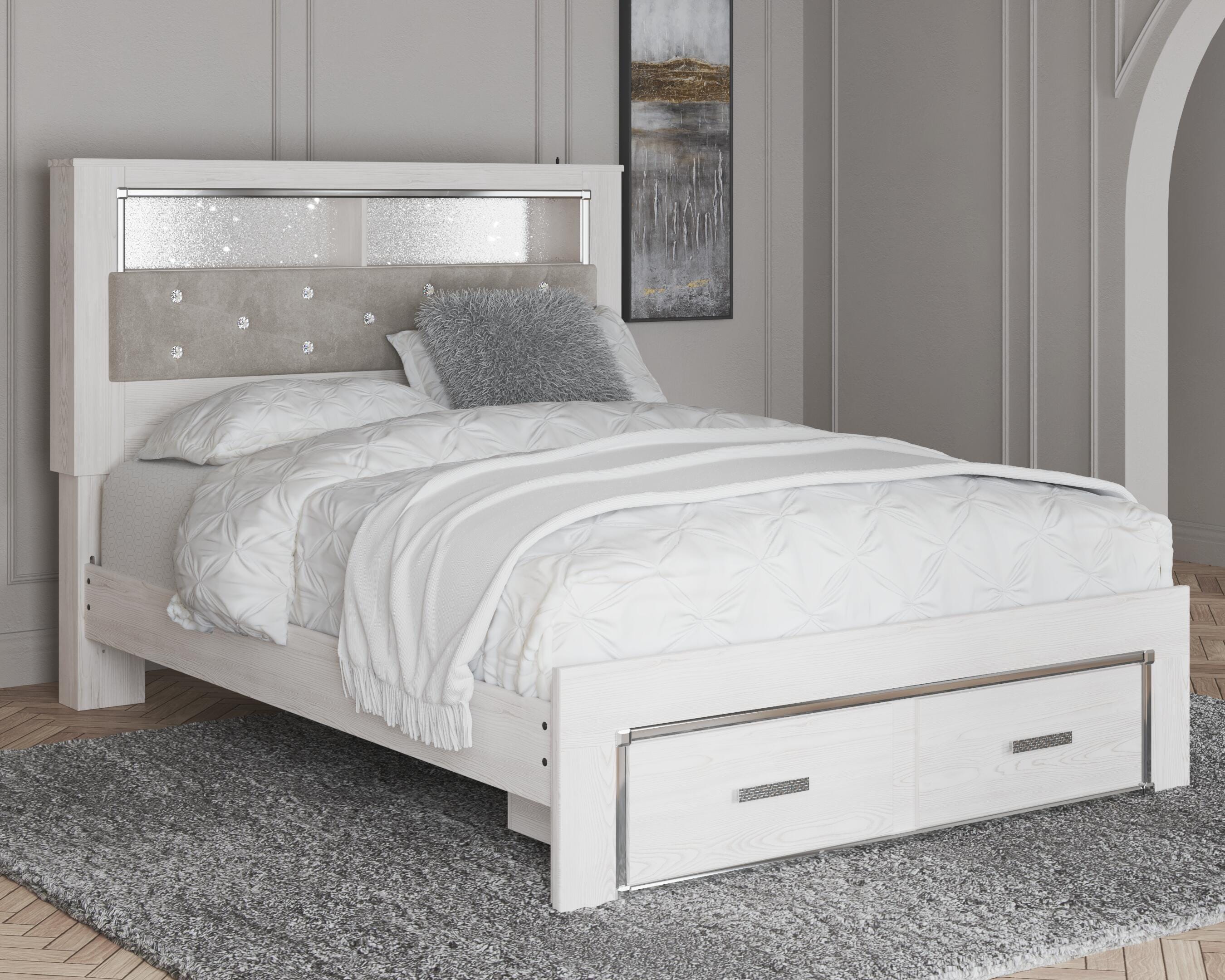 Dar Furniture - Ashley Furniture - Altyra Queen Upholstered Bookcase Bed with Storage - Queen Upholstered Bookcase Bed with Storage / White - B2640B19