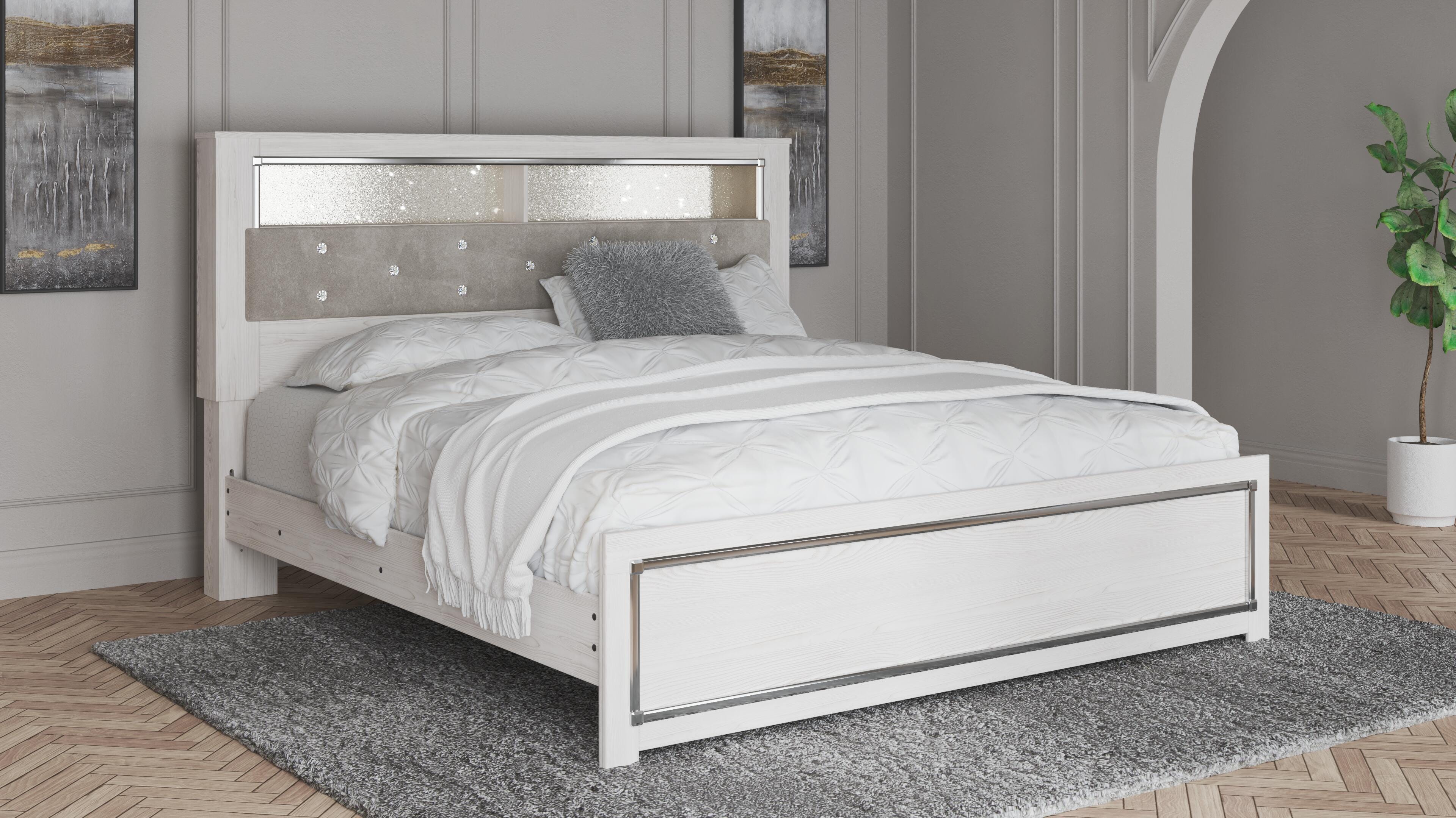 Dar Furniture - Ashley Furniture - Altyra King Panel Bookcase Bed - King Panel Bookcase Bed / White - B2640B5