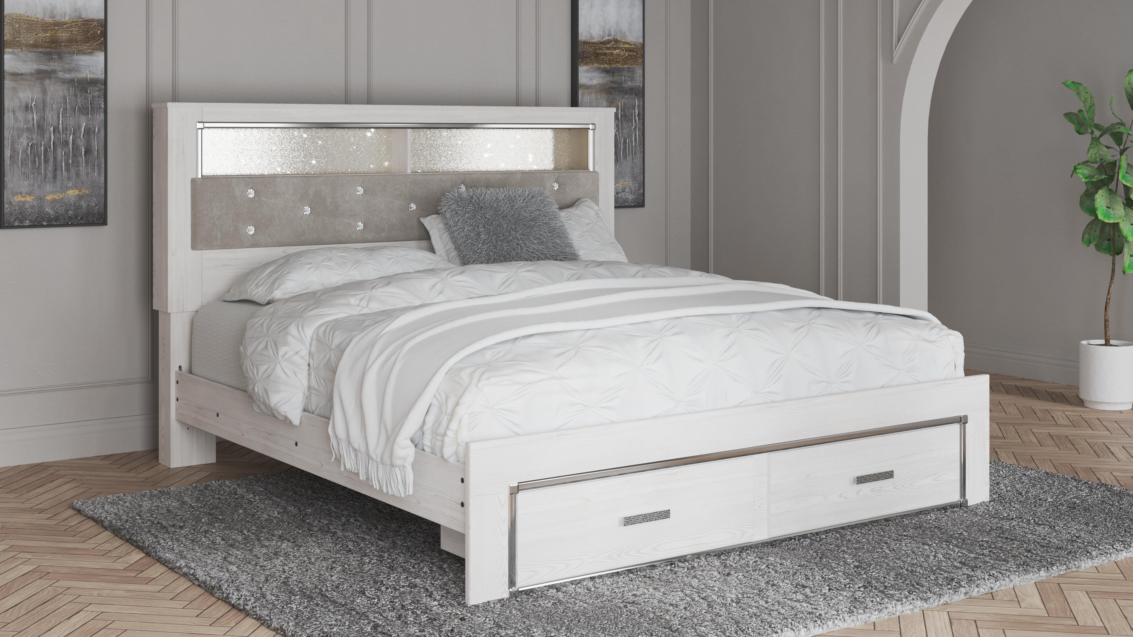 Dar Furniture - Ashley Furniture - Altyra King Upholstered Bookcase Bed with Storage - King Upholstered Bookcase Bed with Storage / White - B2640B30