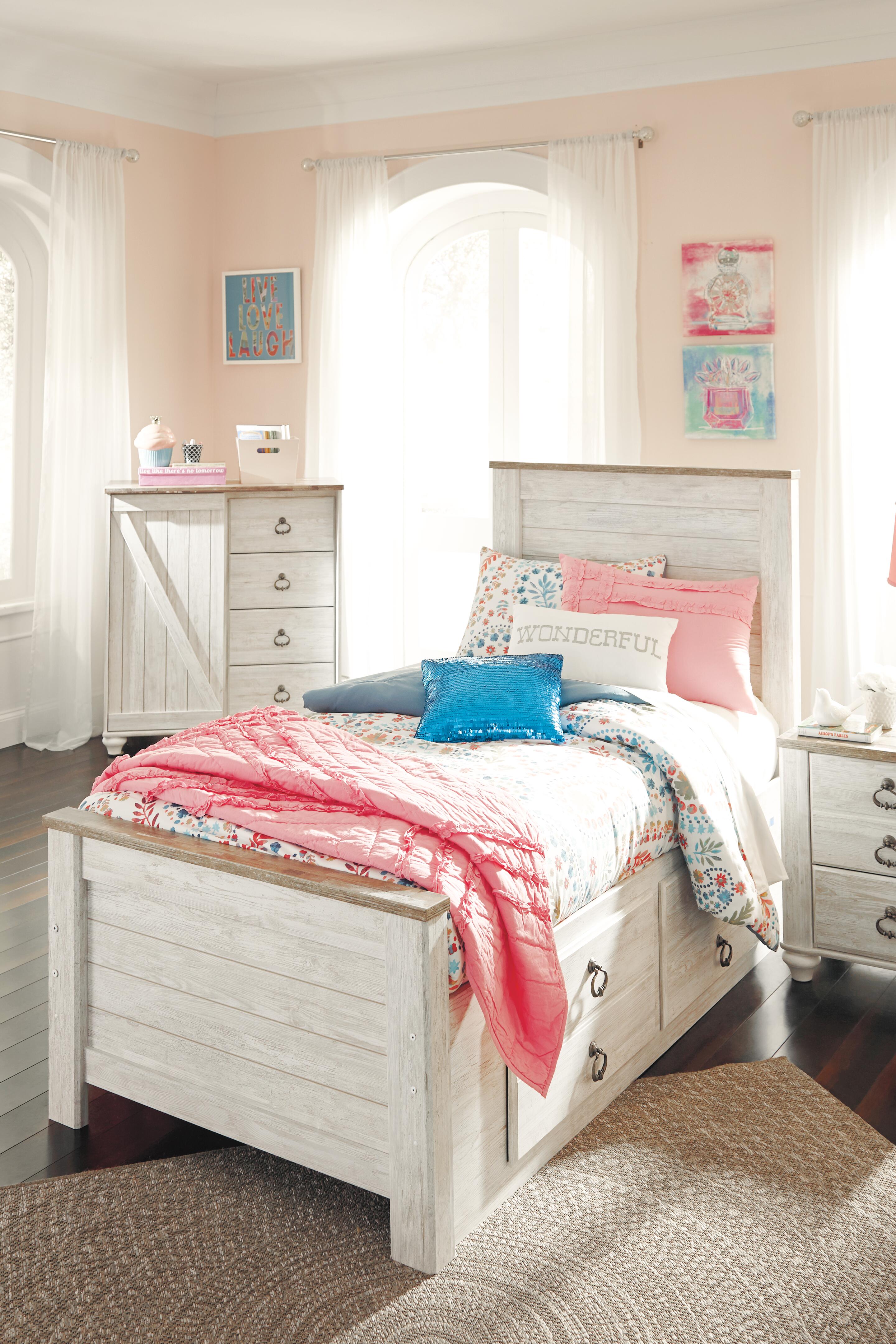 Willowton Twin Panel Bed with 2 Storage Drawers