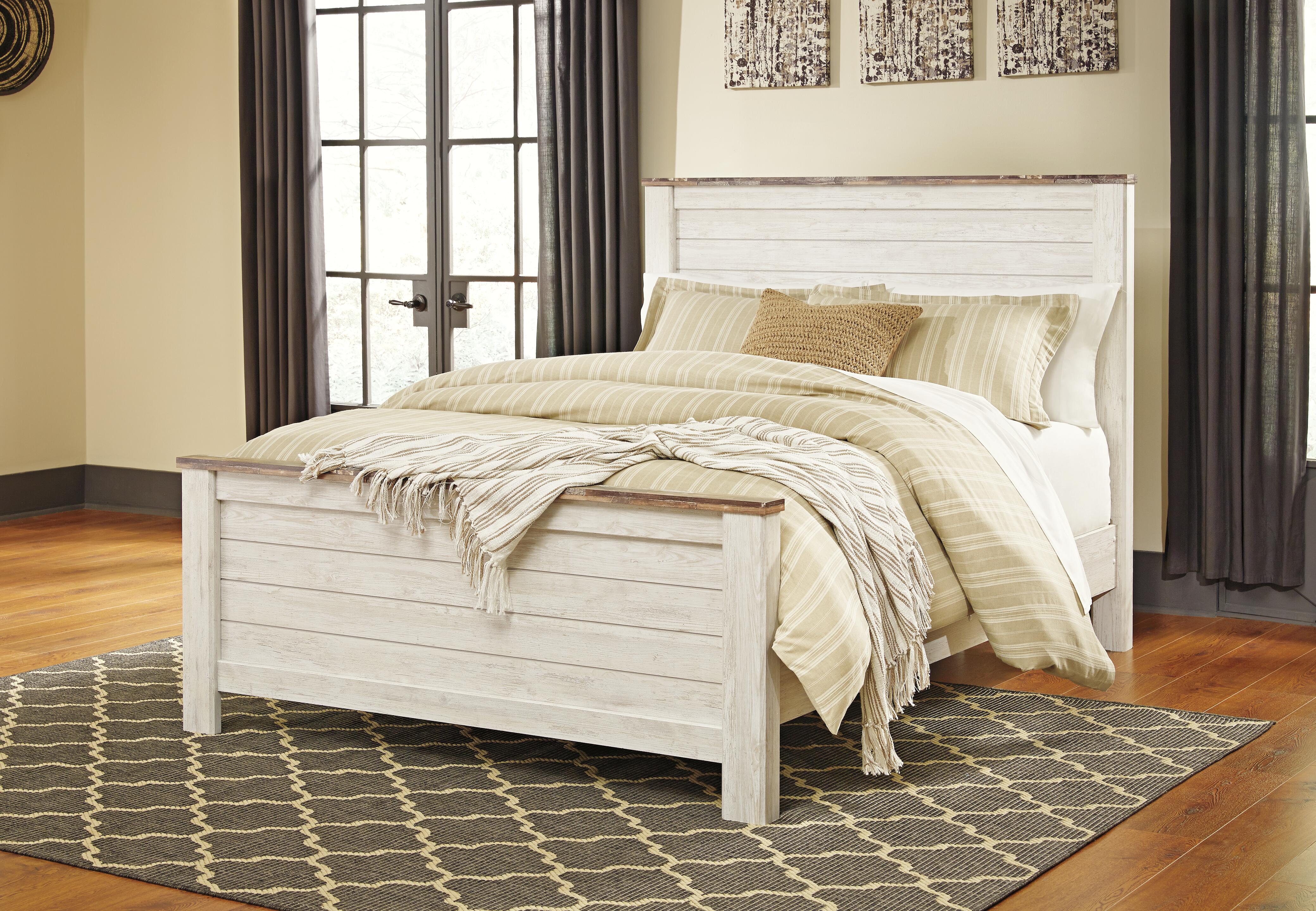 Dar Furniture - Ashley Furniture - Willowton King Panel Bed - King Panel Bed / Whitewash - B267B10