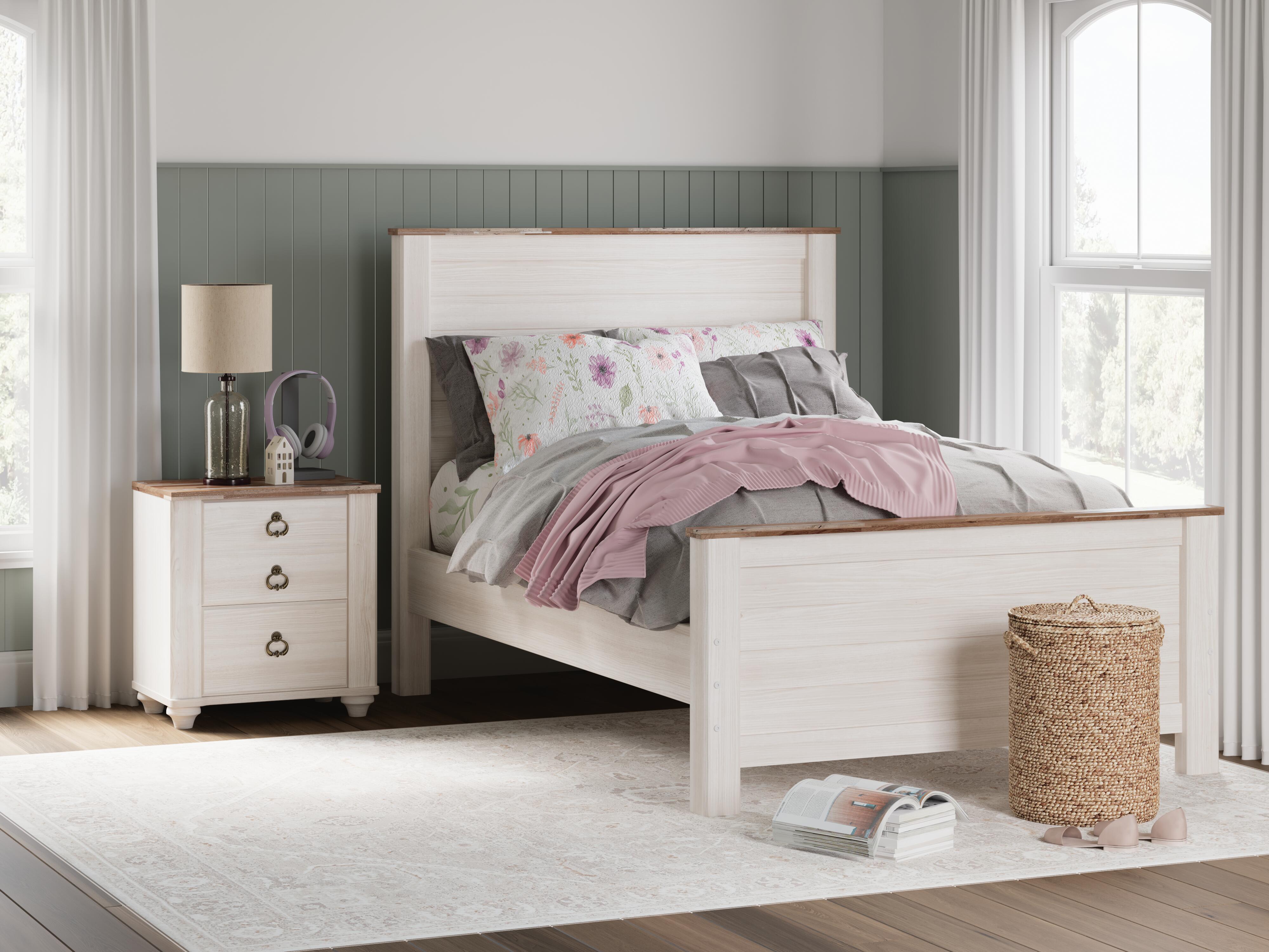 Dar Furniture - Ashley Furniture - Willowton Full Panel Bed - Full Panel Bed / Whitewash - B267B17