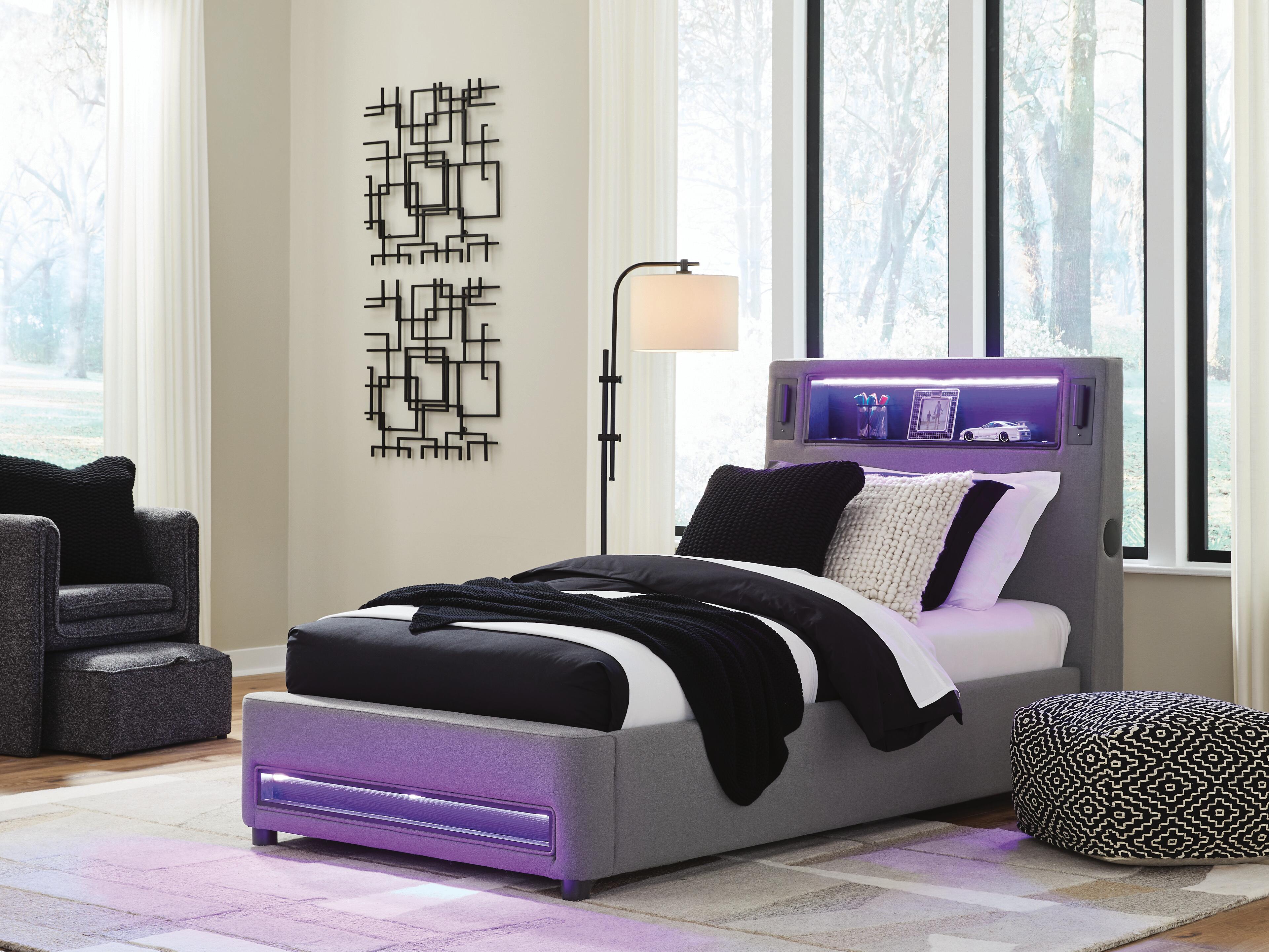 Verishaw Twin Upholstered Bed with Wireless Audio
