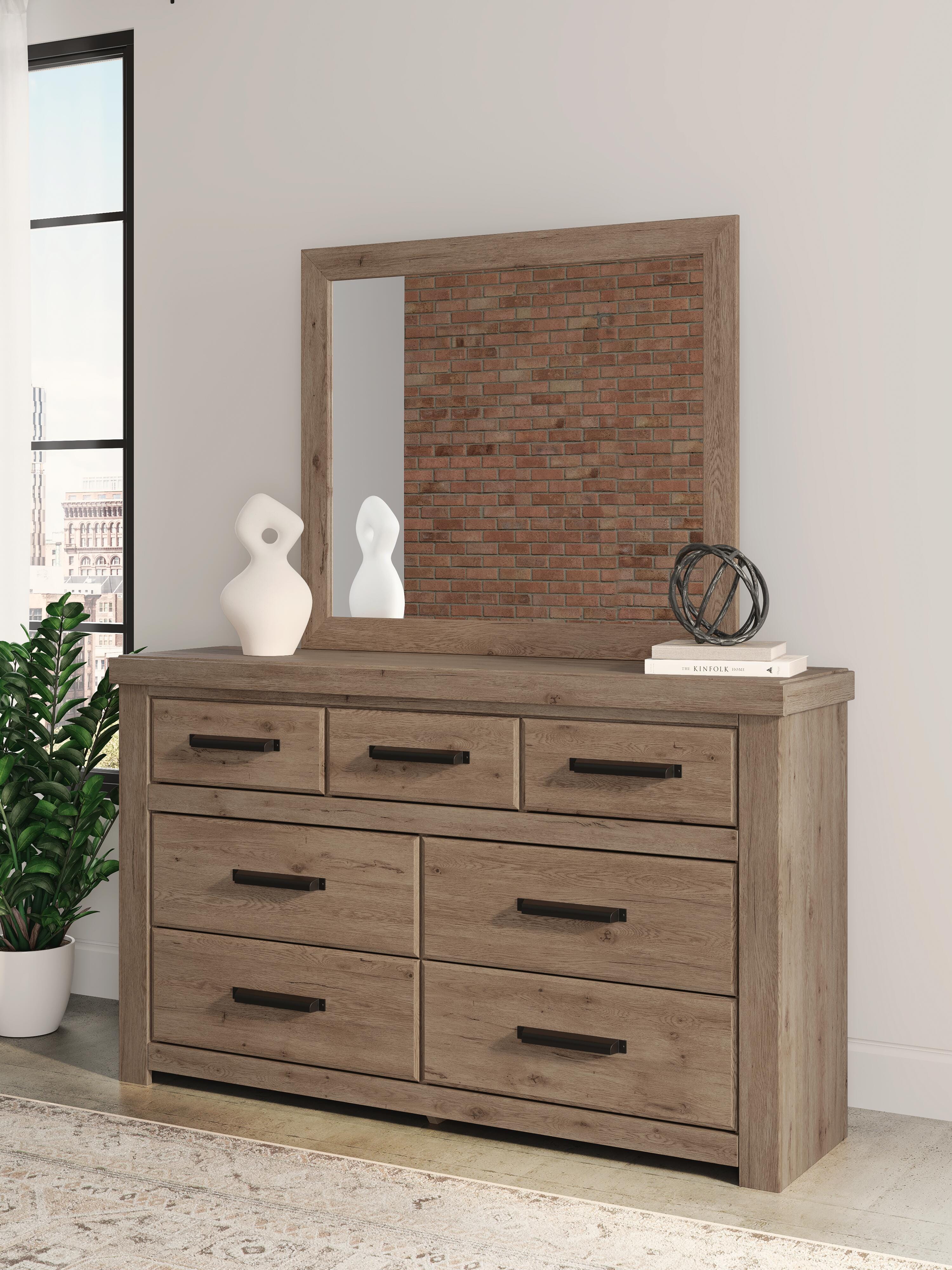 Dar Furniture - Ashley Furniture - Oliandon Dresser and Mirror - Dresser and Mirror / Light Brown - PCB2844B1